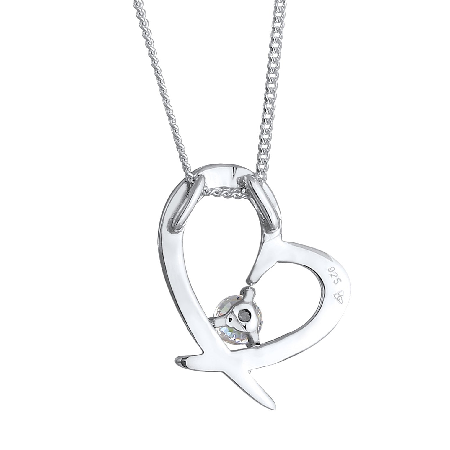 Weiß - Elli | Halskette Herz Anhänger | Zirkonia (Weiß) | 925er Sterling Silber