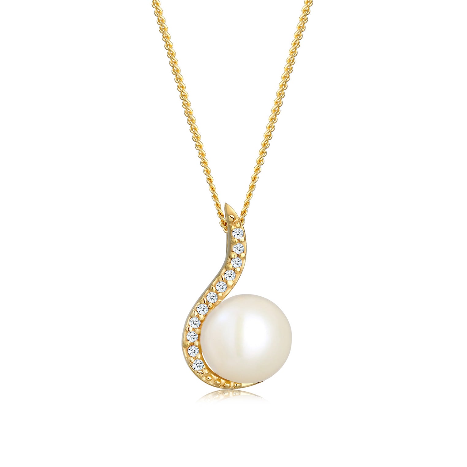 Weiß - Elli DIAMONDS | Halskette | Süßwasserperle, Diamant (Weiß, 0,055 ct) | 585 Gelbgold