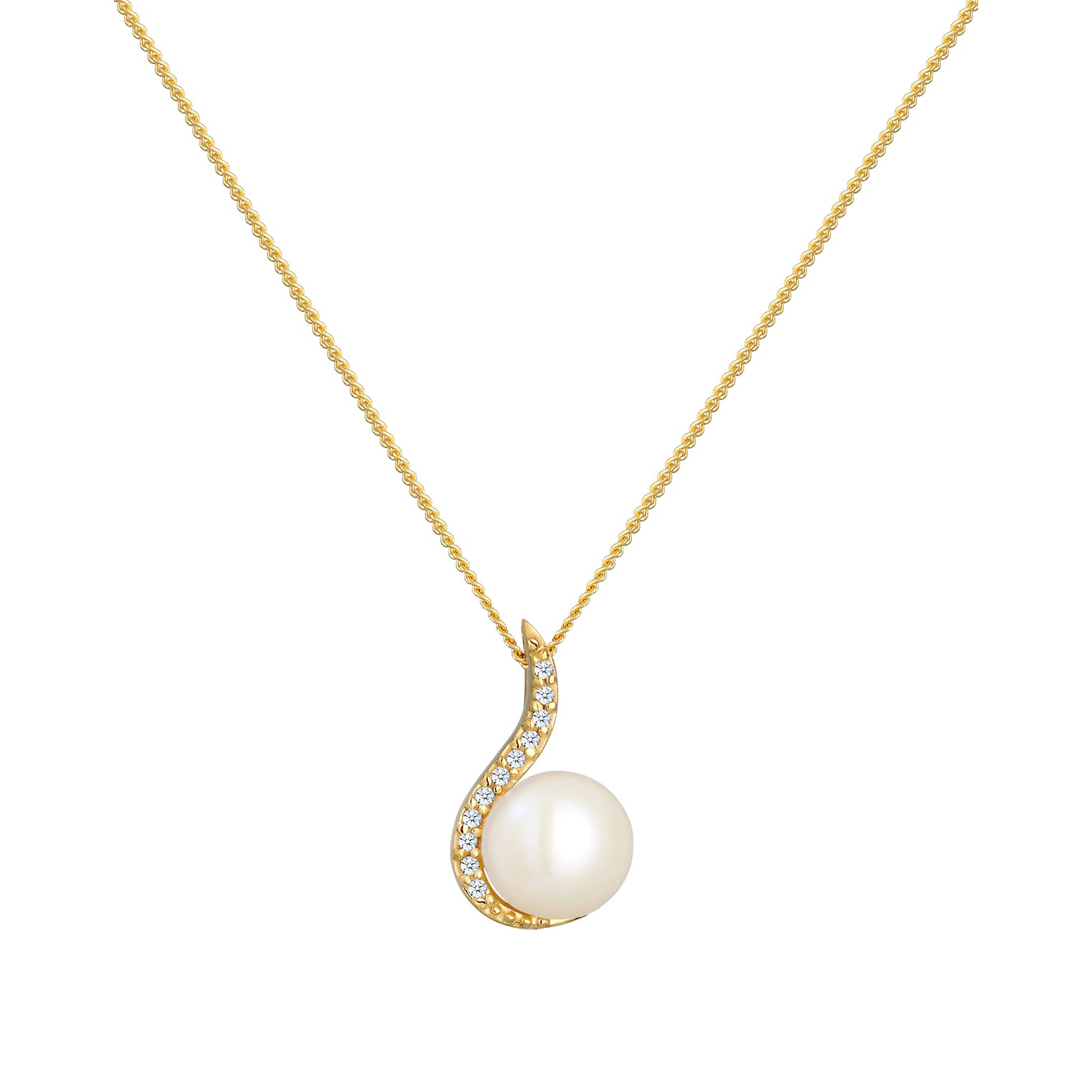 Weiß - Elli DIAMONDS | Halskette | Süßwasserperle, Diamant (Weiß, 0,055 ct) | 585 Gelbgold
