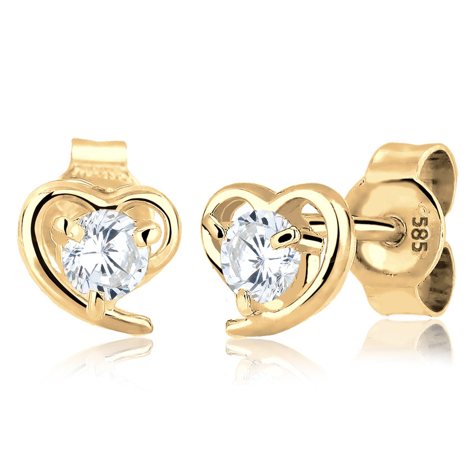 Weiß - Elli PREMIUM | Ohrstecker Herz | Zirkonia ( Weiß ) | 585 Gelbgold