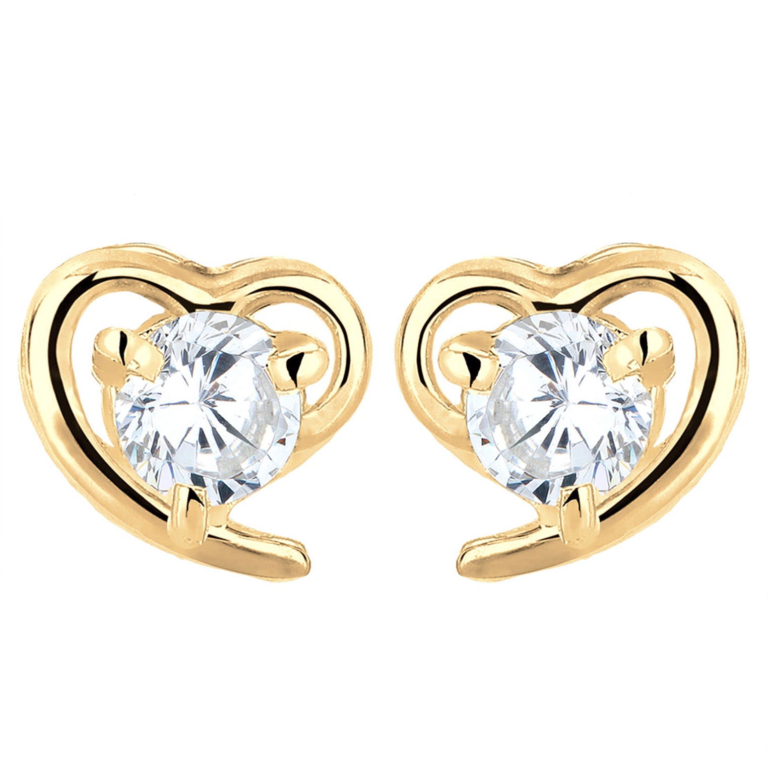Weiß - Elli PREMIUM | Ohrstecker Herz | Zirkonia ( Weiß ) | 585 Gelbgold