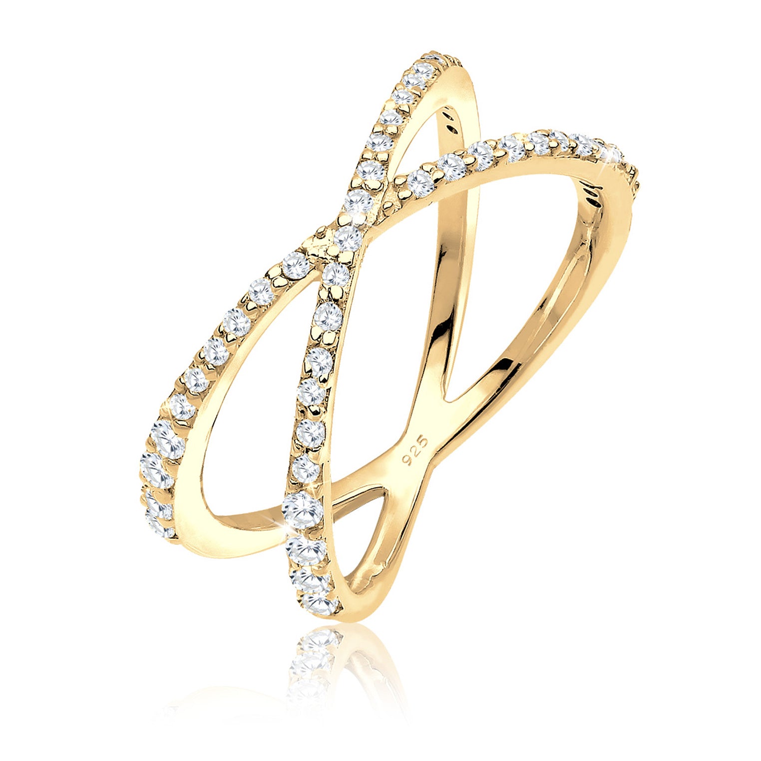 Gold - Elli | Ring Kreuz | Zirkonia ( Weiß ) | 925 Sterling Silber vergoldet