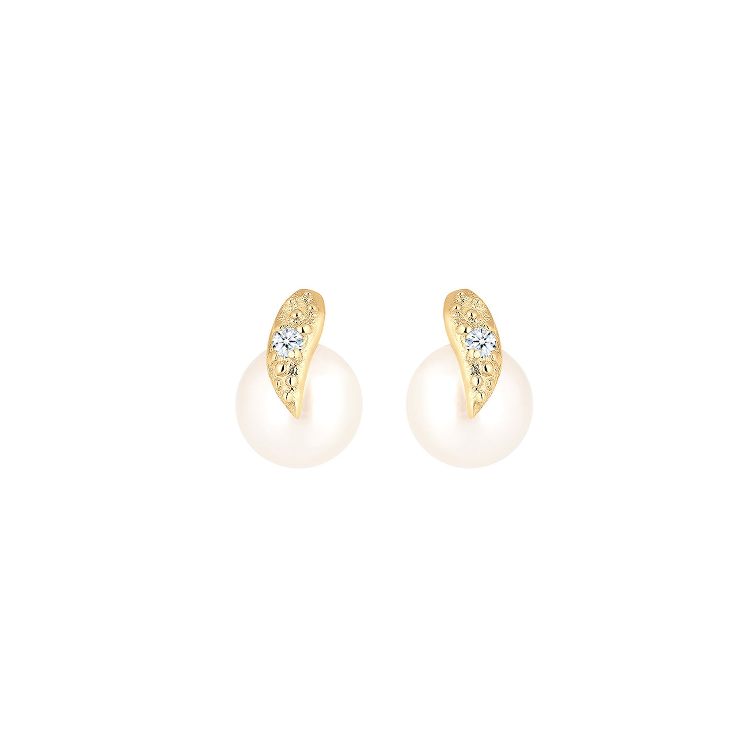 Weiß - Elli DIAMONDS | Ohrstecker | Süßwasserperle, Diamant ( Weiß, 0,03 ct ) | 585 Gelbgold