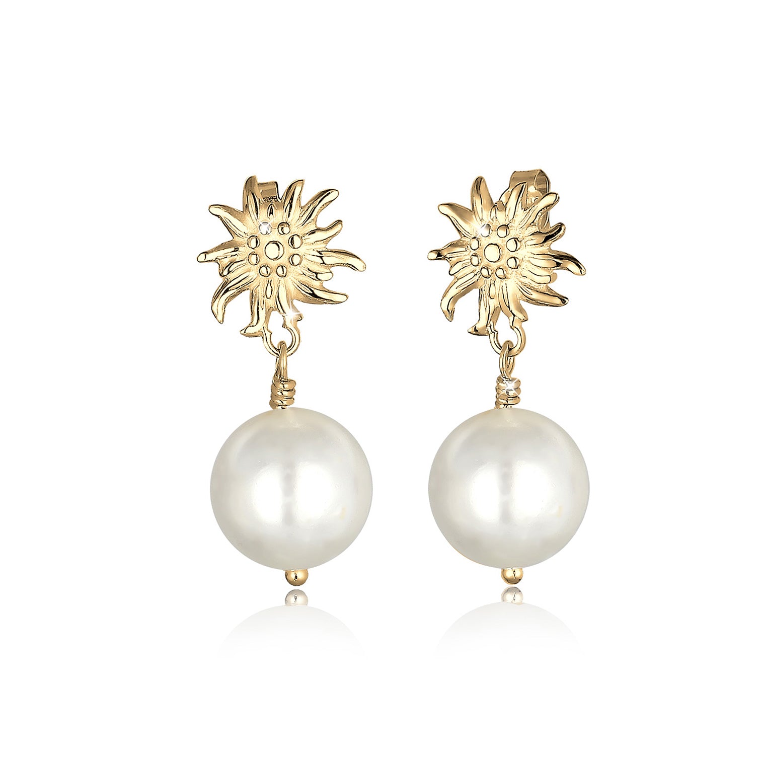 Gold - Elli | Ohrhänger Edelweiss | Perle | 925 Sterling Silber vergoldet