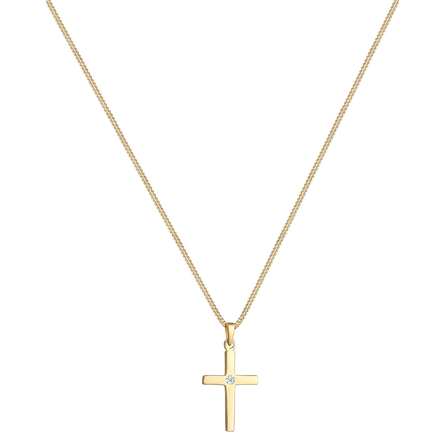 Weiß - Elli DIAMONDS | Halskette Kreuz | Diamant (Weiß, 0,015 ct) | 585 Gelbgold