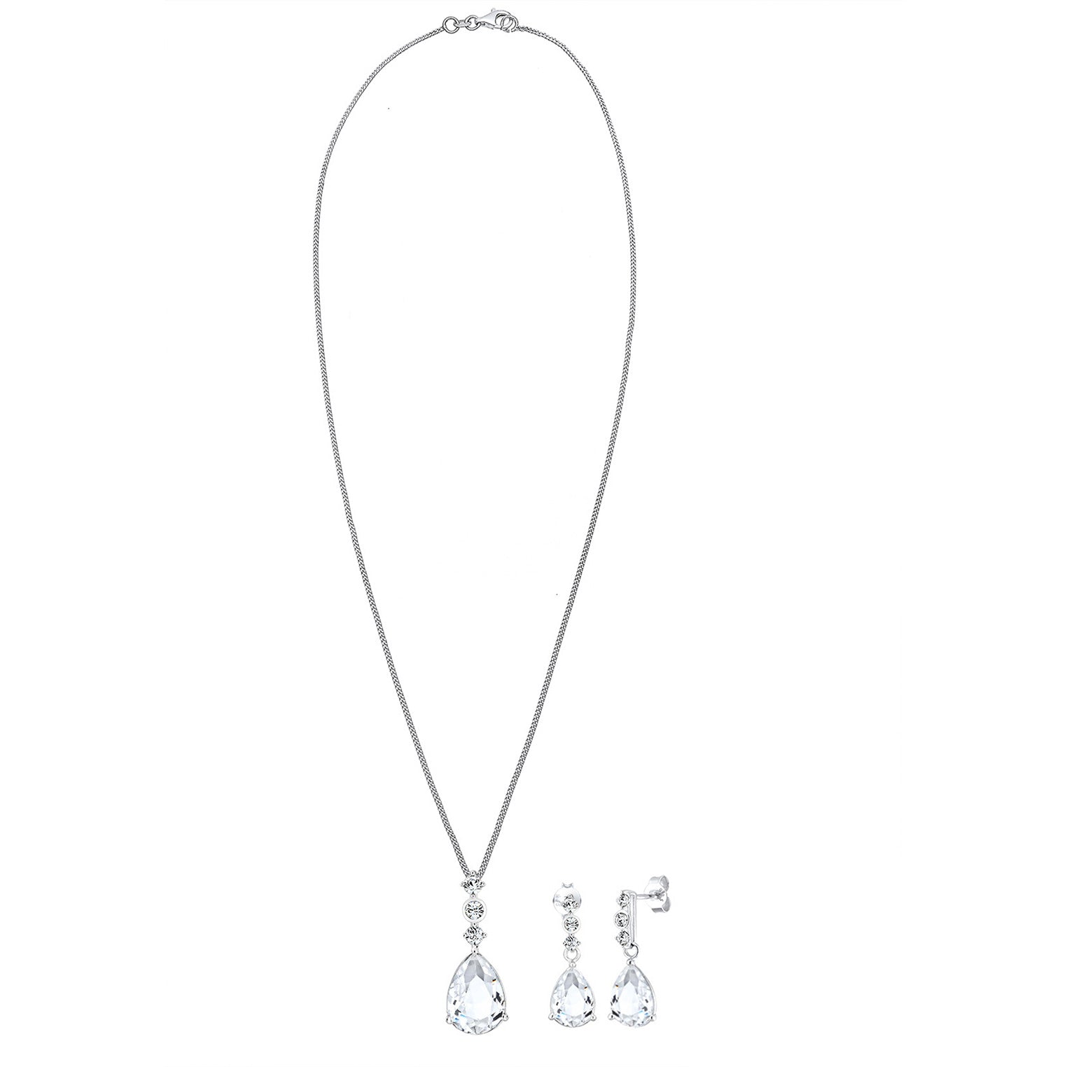 Silber - Elli PREMIUM | Schmuckset  | Kristall ( Weiß ) | 925er Sterling Silber