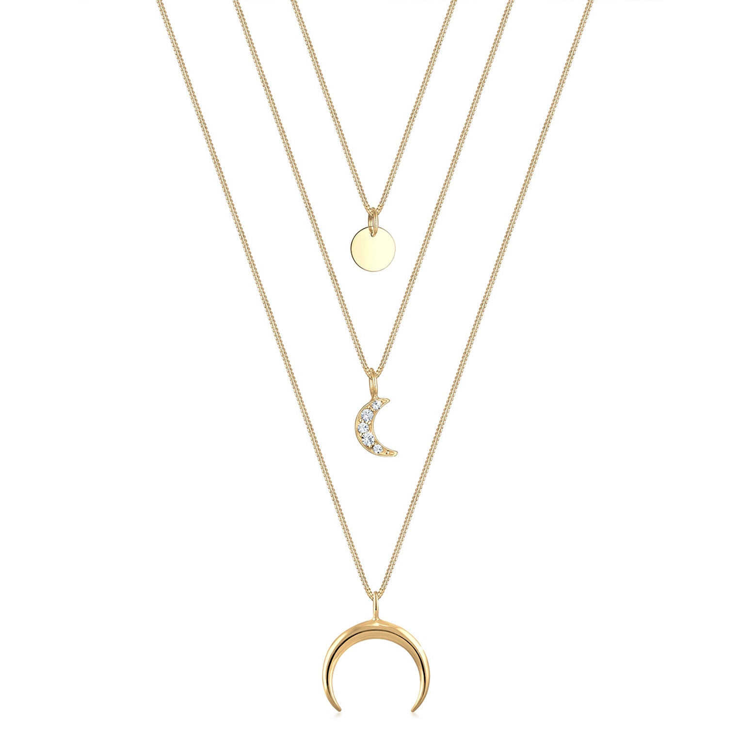 Gold - Elli | Layer-Halskette Astro | Mit Kristallen von Swarovski® (Weiß) | 925 Sterling Silber vergoldet