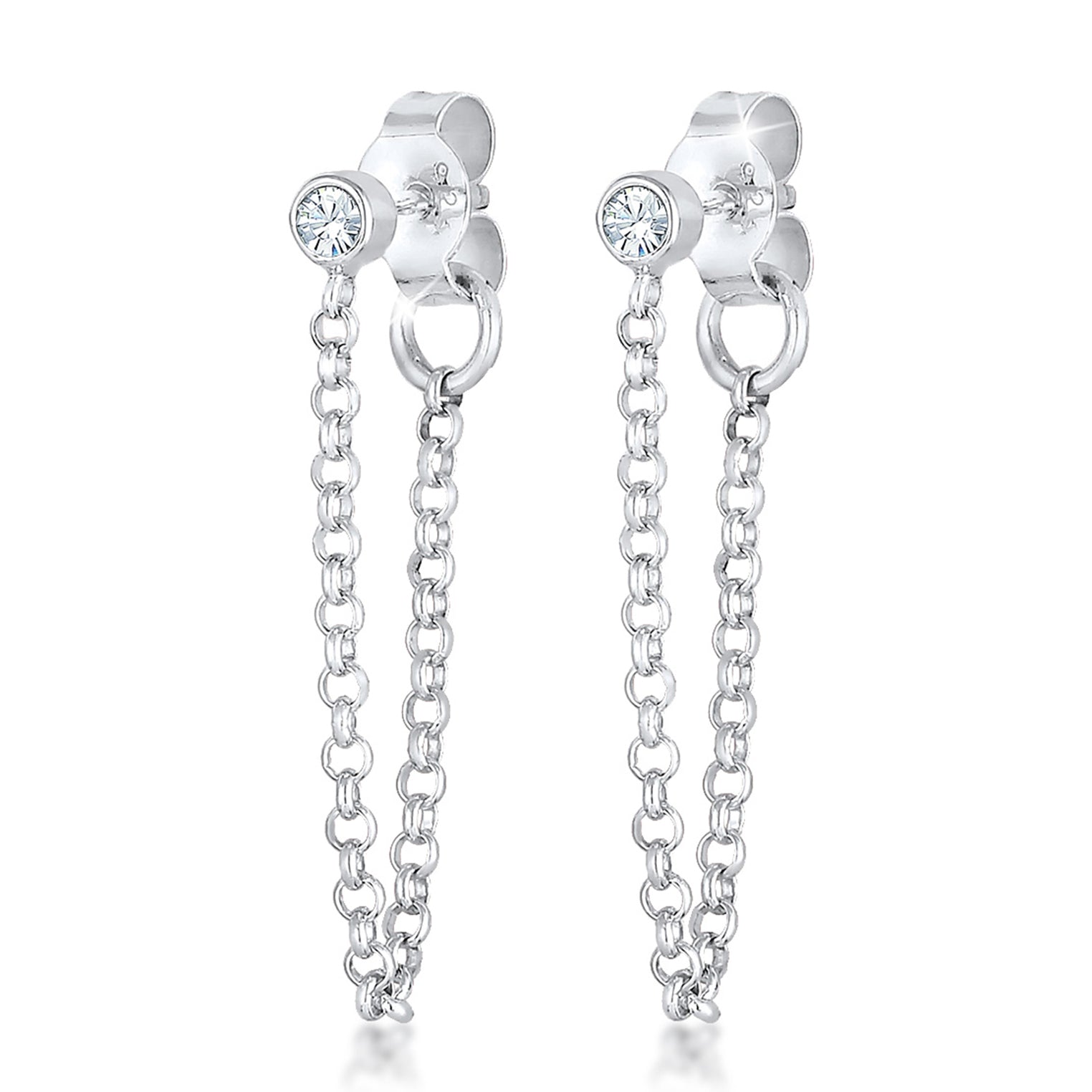 Silber - Elli | Ohrstecker Ear Chain | Mit Kristallen von Swarovski® (Weiß) | 925er Sterling Silber