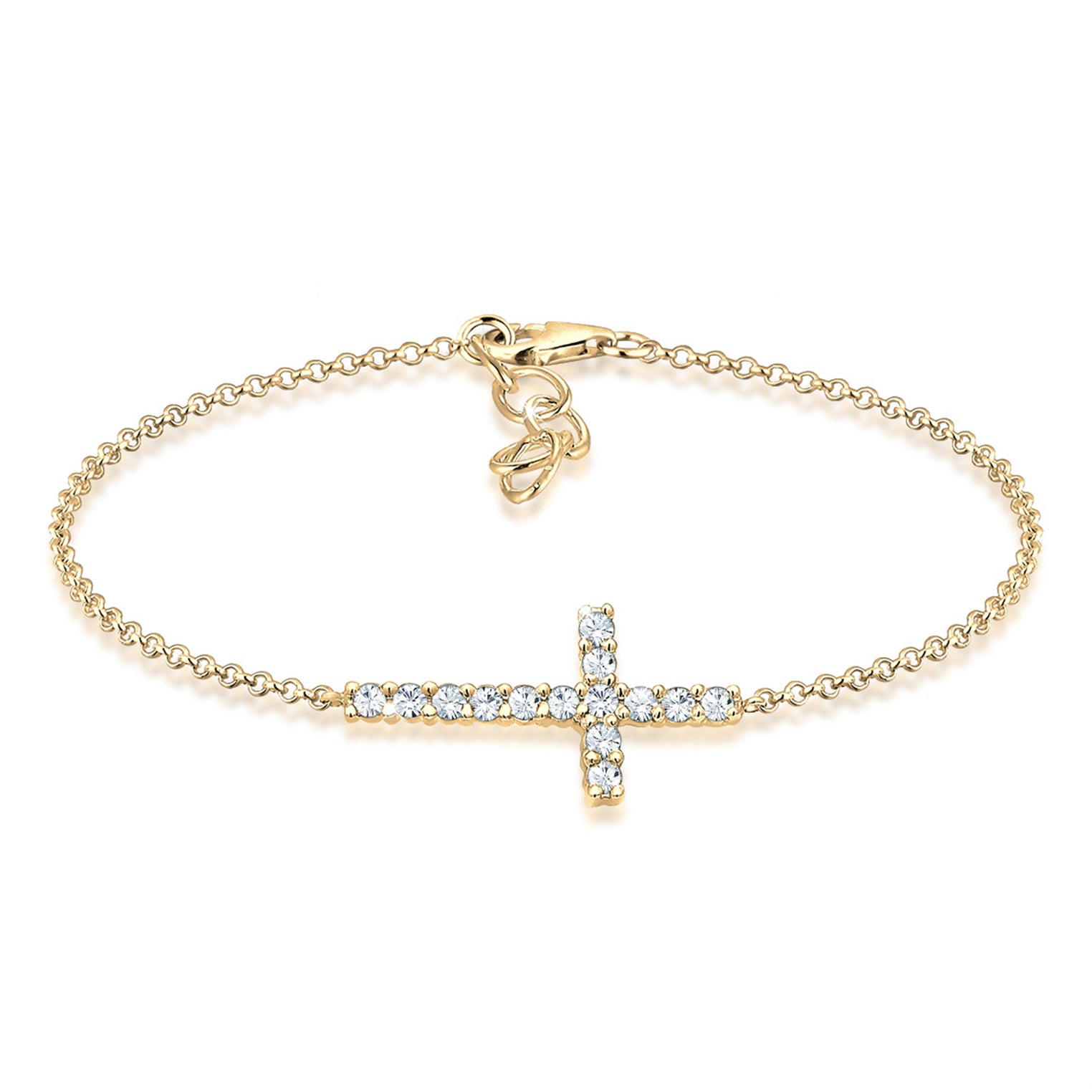 Gold - Elli | Armband Kreuz | Mit Kristallen von Swarovski® (Weiß) | 925 Sterling Silber vergoldet