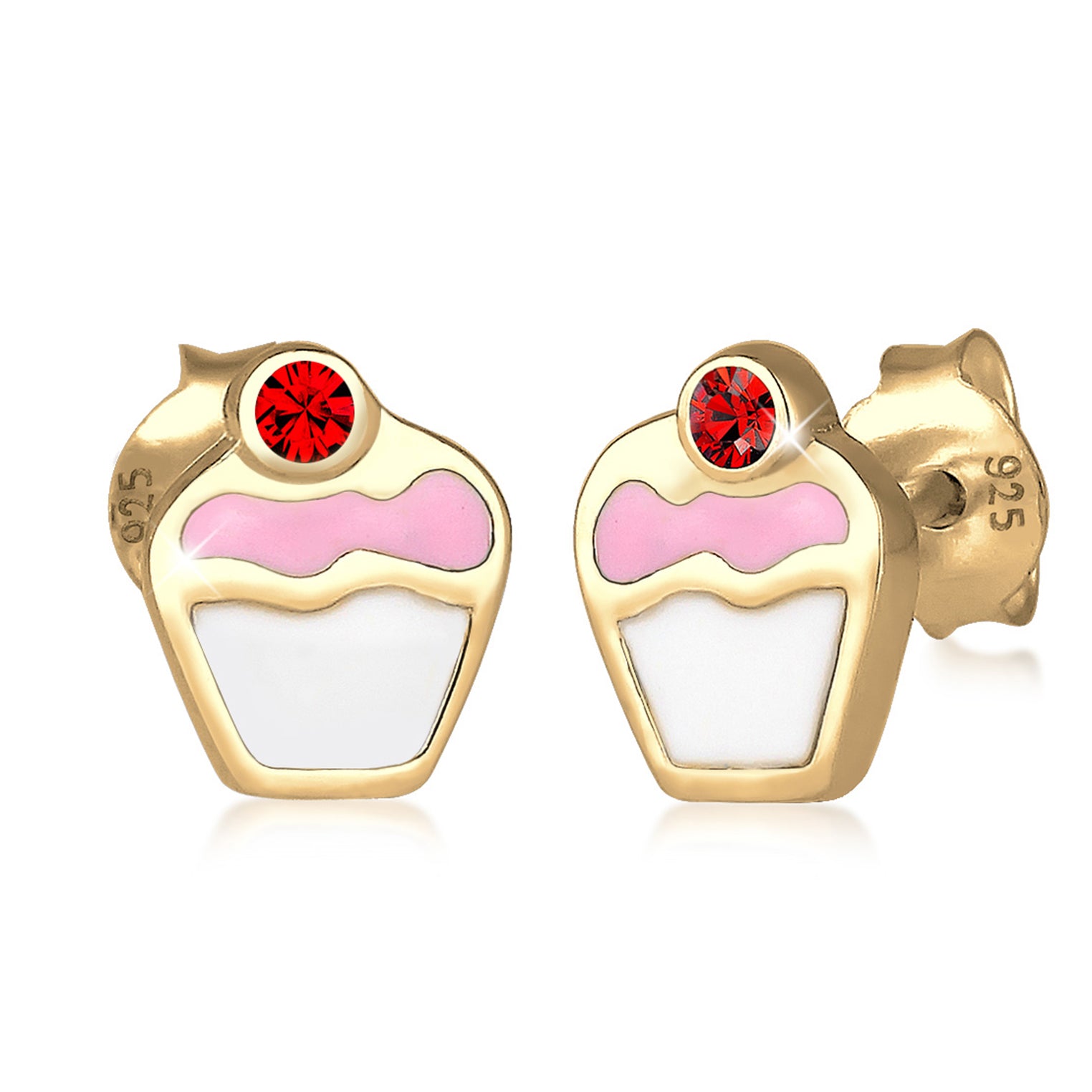 Gold - Elli | Ohrring Süßigkeiten | Kristall ( Rot ) | 925 Sterling Silber vergoldet