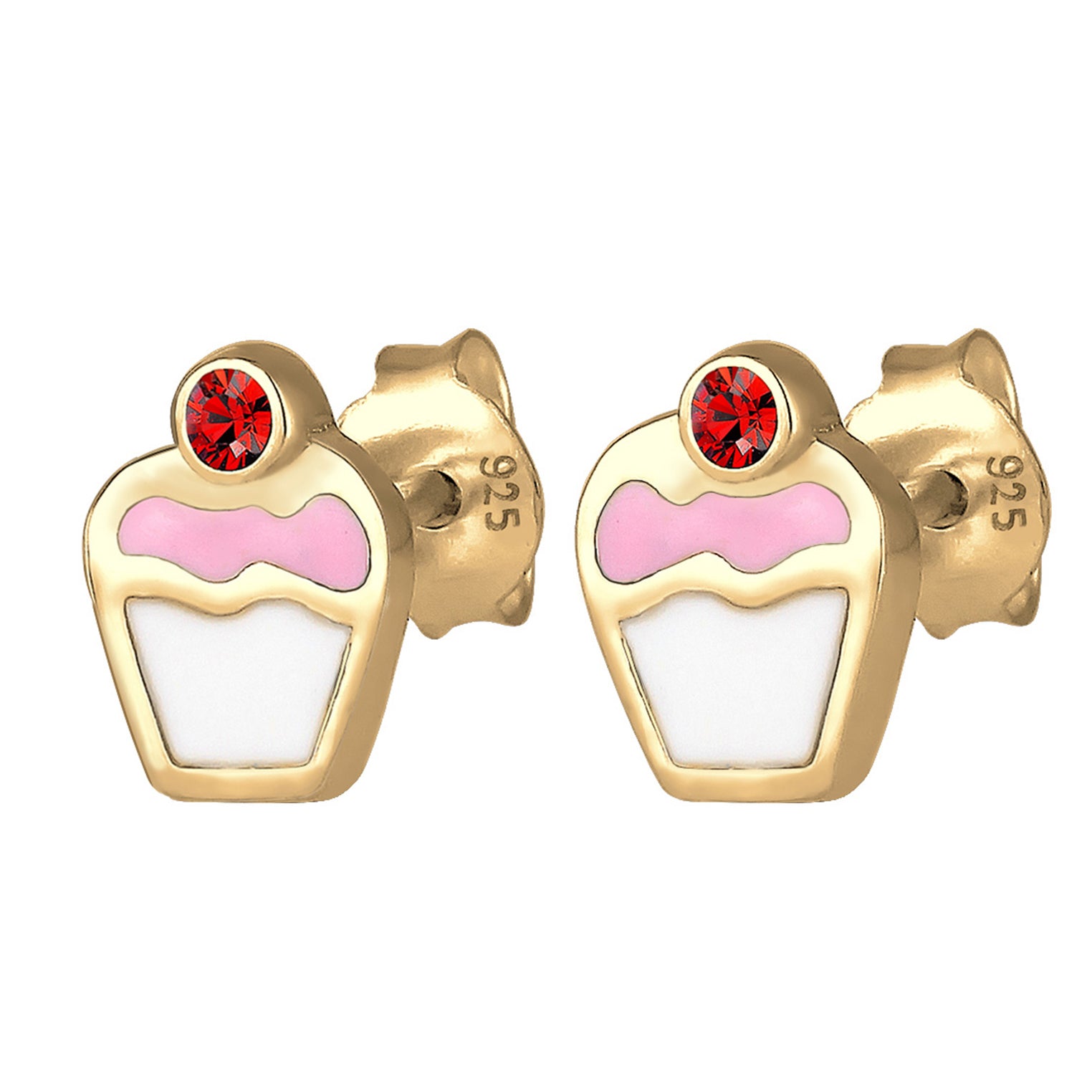 Gold - Elli | Ohrring Süßigkeiten | Kristall ( Rot ) | 925 Sterling Silber vergoldet