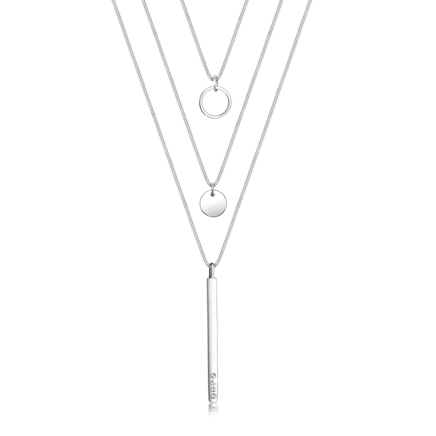 Silber - Elli | Layer-Halskette Plättchen Stab | Mit Kristallen von Swarovski® (Weiß) | 925er Sterling Silber