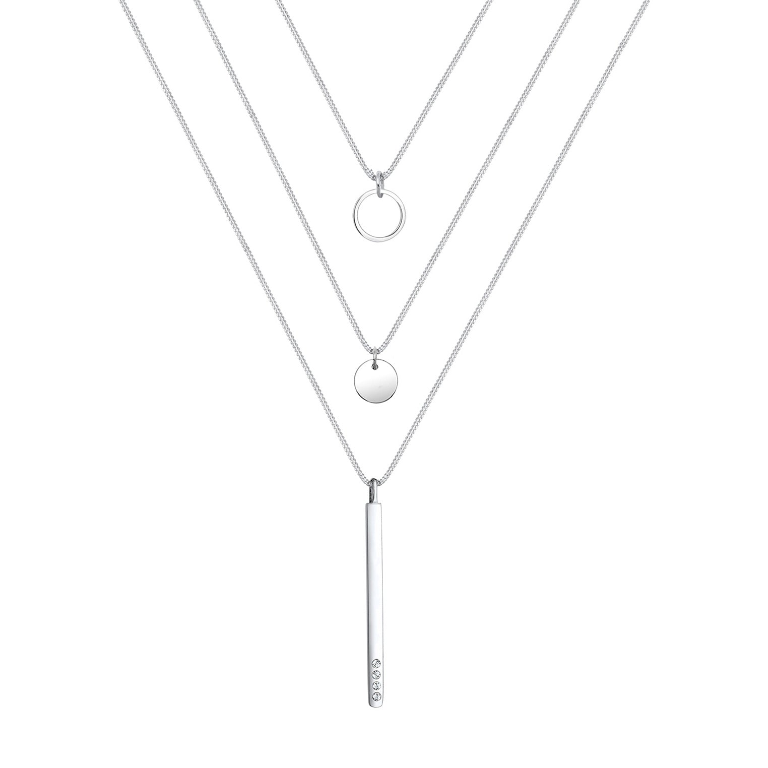 Silber - Elli | Layer-Halskette Plättchen Stab | Mit Kristallen von Swarovski® (Weiß) | 925er Sterling Silber
