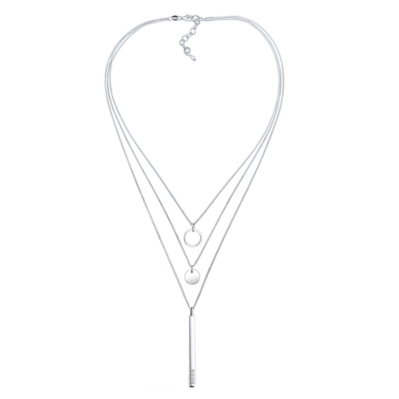 Silber - Elli | Layer-Halskette Plättchen Stab | Mit Kristallen von Swarovski® (Weiß) | 925er Sterling Silber