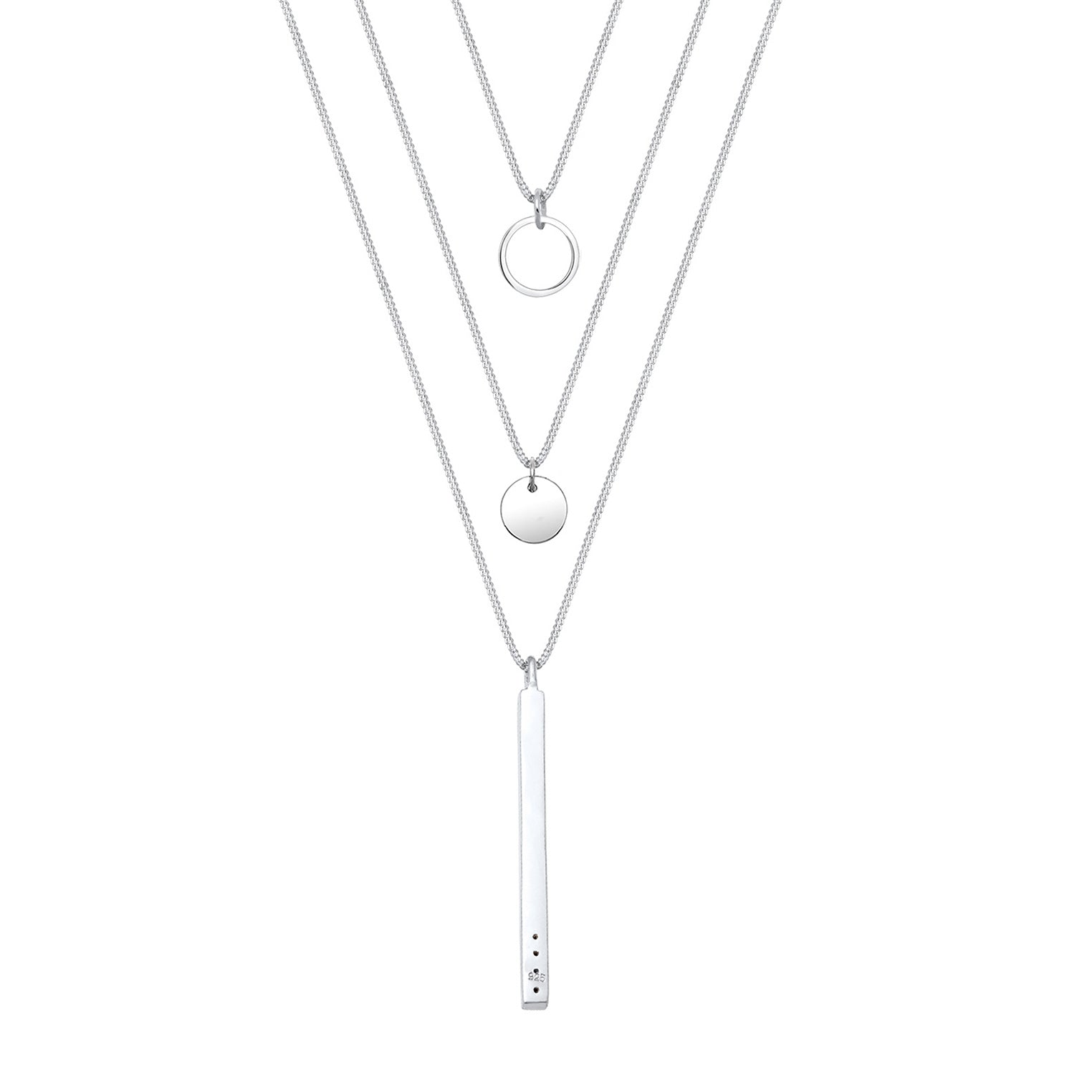 Silber - Elli | Layer-Halskette Plättchen Stab | Mit Kristallen von Swarovski® (Weiß) | 925er Sterling Silber