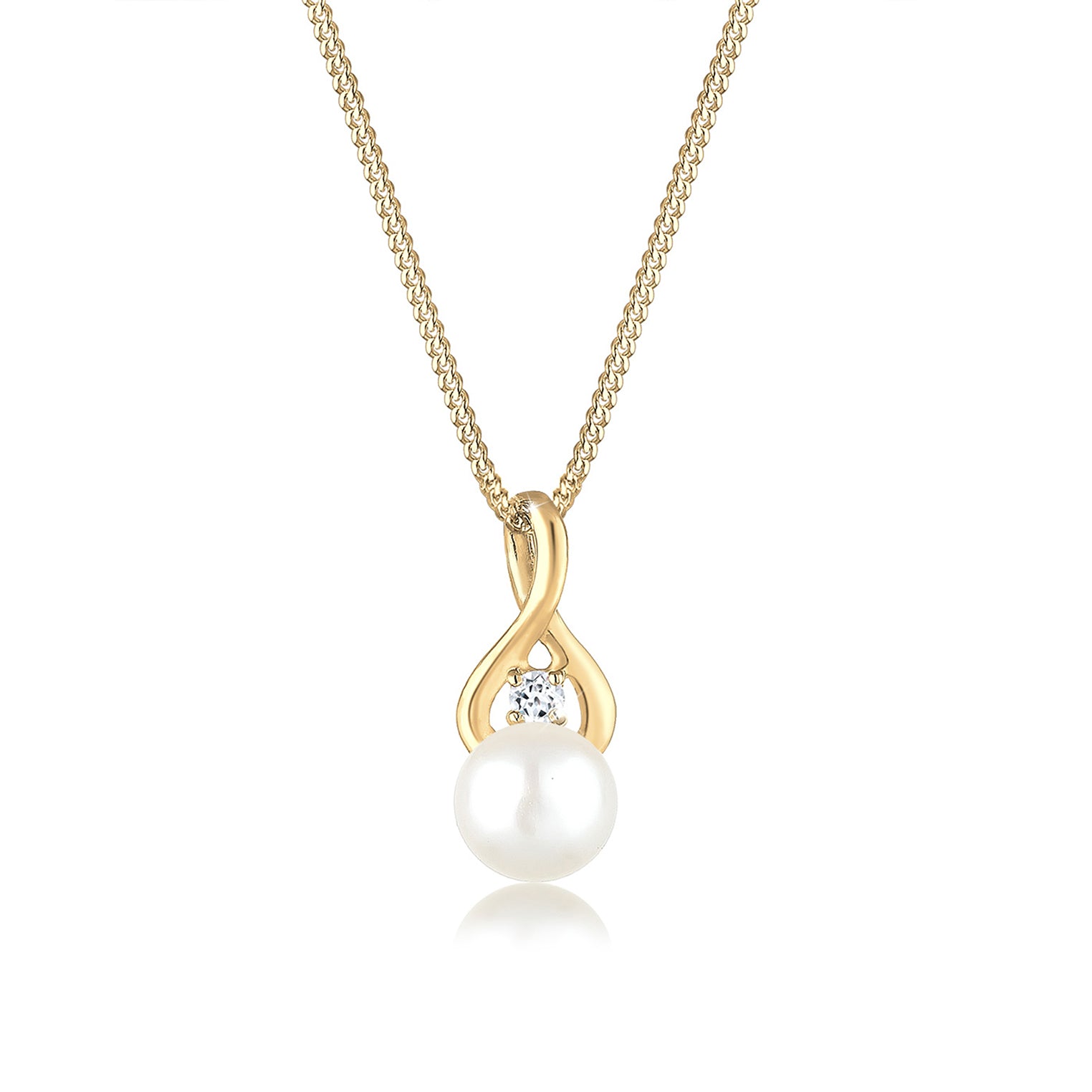 Gold - Elli PREMIUM | Halskette Infinity | Süßwasserperle, Topas (Weiß) | 585 Gelbgold