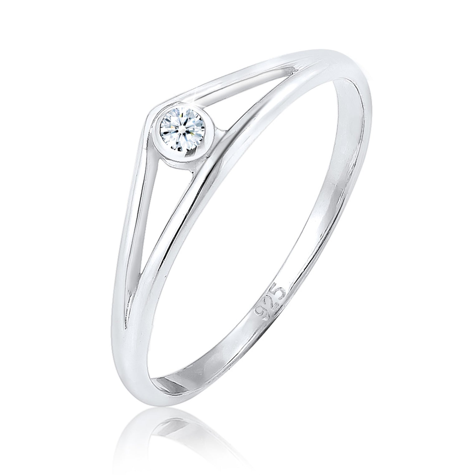 Silber - Elli DIAMONDS | Verlobungsring Geo | Diamant ( Weiß, 0,03 ct ) | 925er Sterling Silber