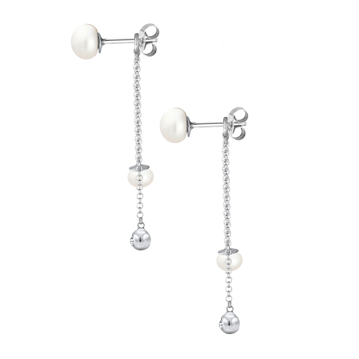 Silber - Elli | Ohrhänger Ear Chain | Süßwasserperle, Kristall ( Weiß ) | 925er Sterling Silber