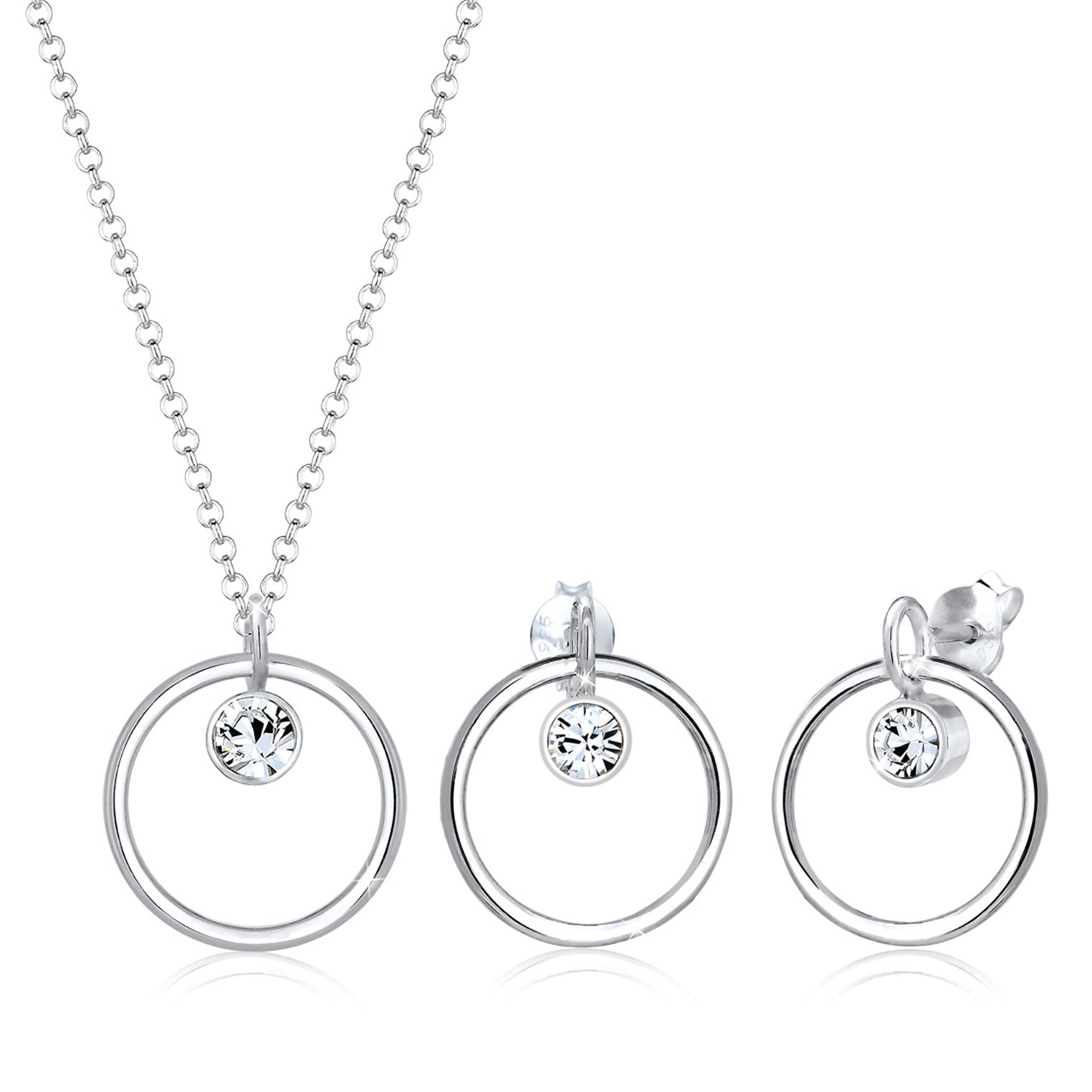 Silber - Elli | Schmuckset  Geo | Kristall ( Weiß ) | 925er Sterling Silber