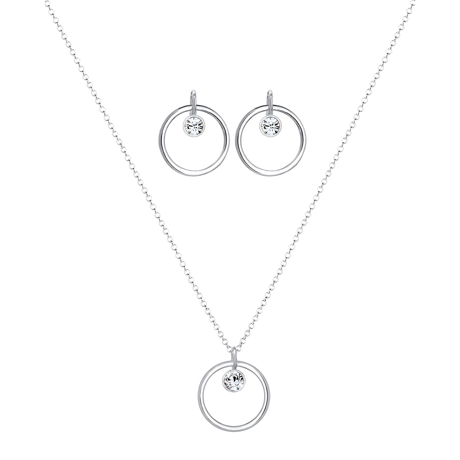 Silber - Elli | Schmuckset  Geo | Kristall ( Weiß ) | 925er Sterling Silber