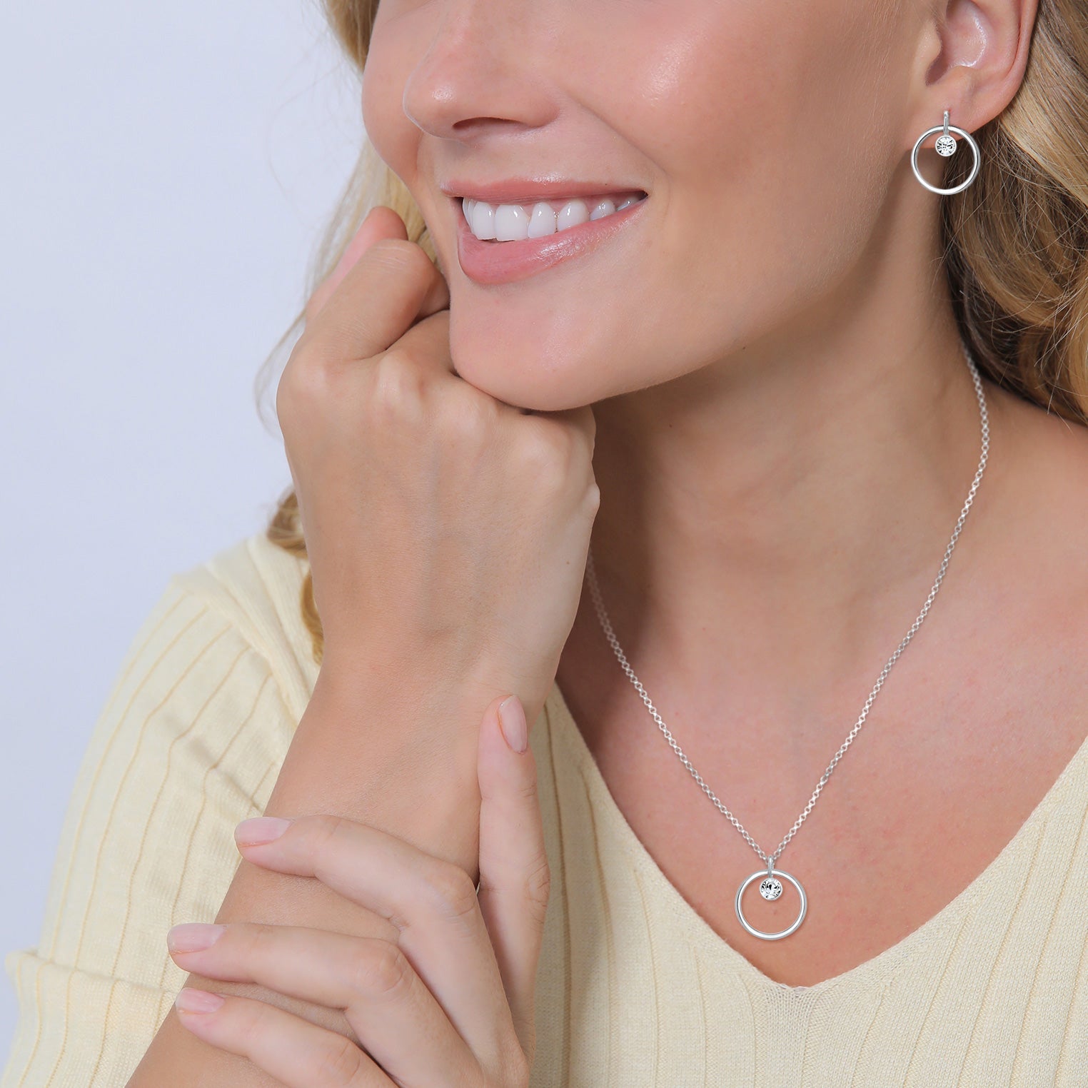 Silber - Elli | Schmuckset  Geo | Kristall ( Weiß ) | 925er Sterling Silber