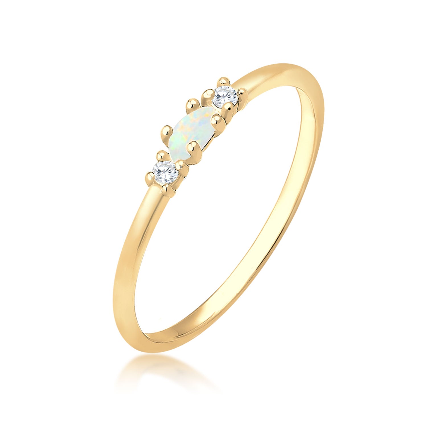 Gold - Elli | Ring Vintage | Opal & Zirkonia (Weiß) | 925 Sterling Silber vergoldet