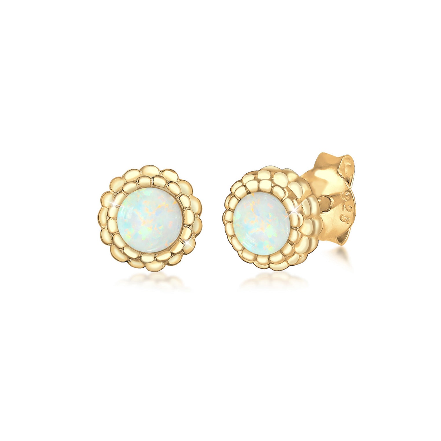 Gold - Elli | Ohrstecker Blume | Opal ( Weiß ) | 925 Sterling Silber vergoldet