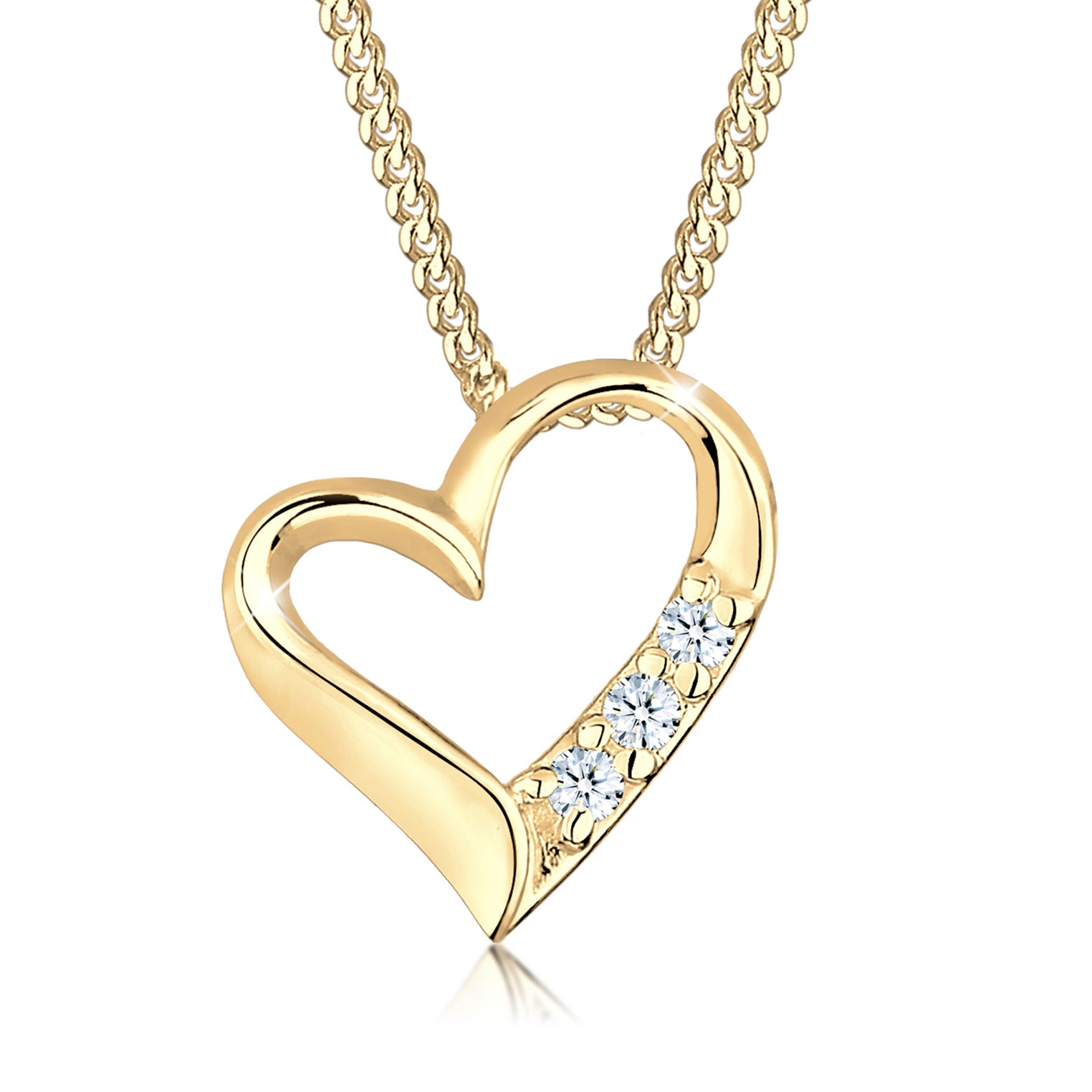 Elli Collana Donna Con Ciondolo A Cuore Curvo E Diamante 0.015 Ct - Argento 925, Lunghezza 45 Cm, Gioiello Autentico