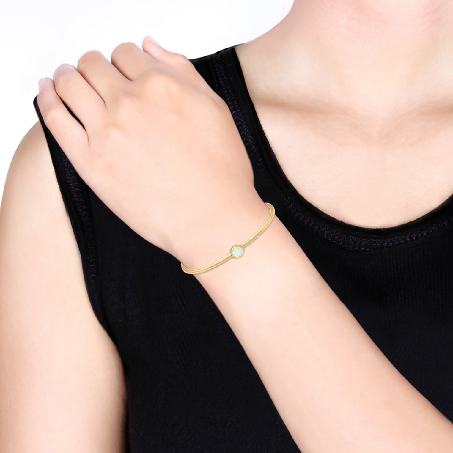 Gold - Elli | Armreif | Opal ( Weiß ) | 925 Sterling Silber vergoldet