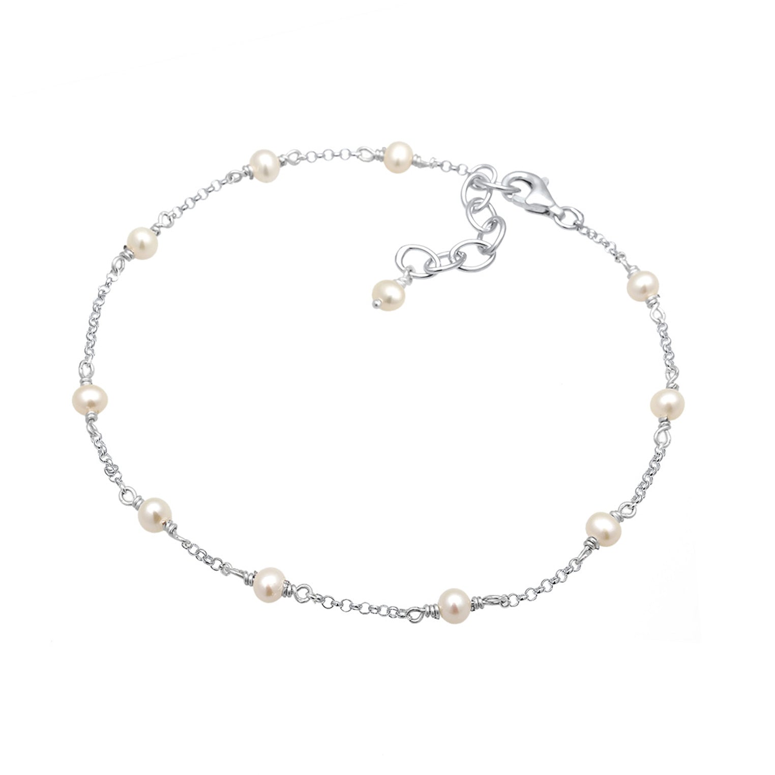 Silber - Elli | Fußkettchen | Süßwasserperle | 925er Sterling Silber