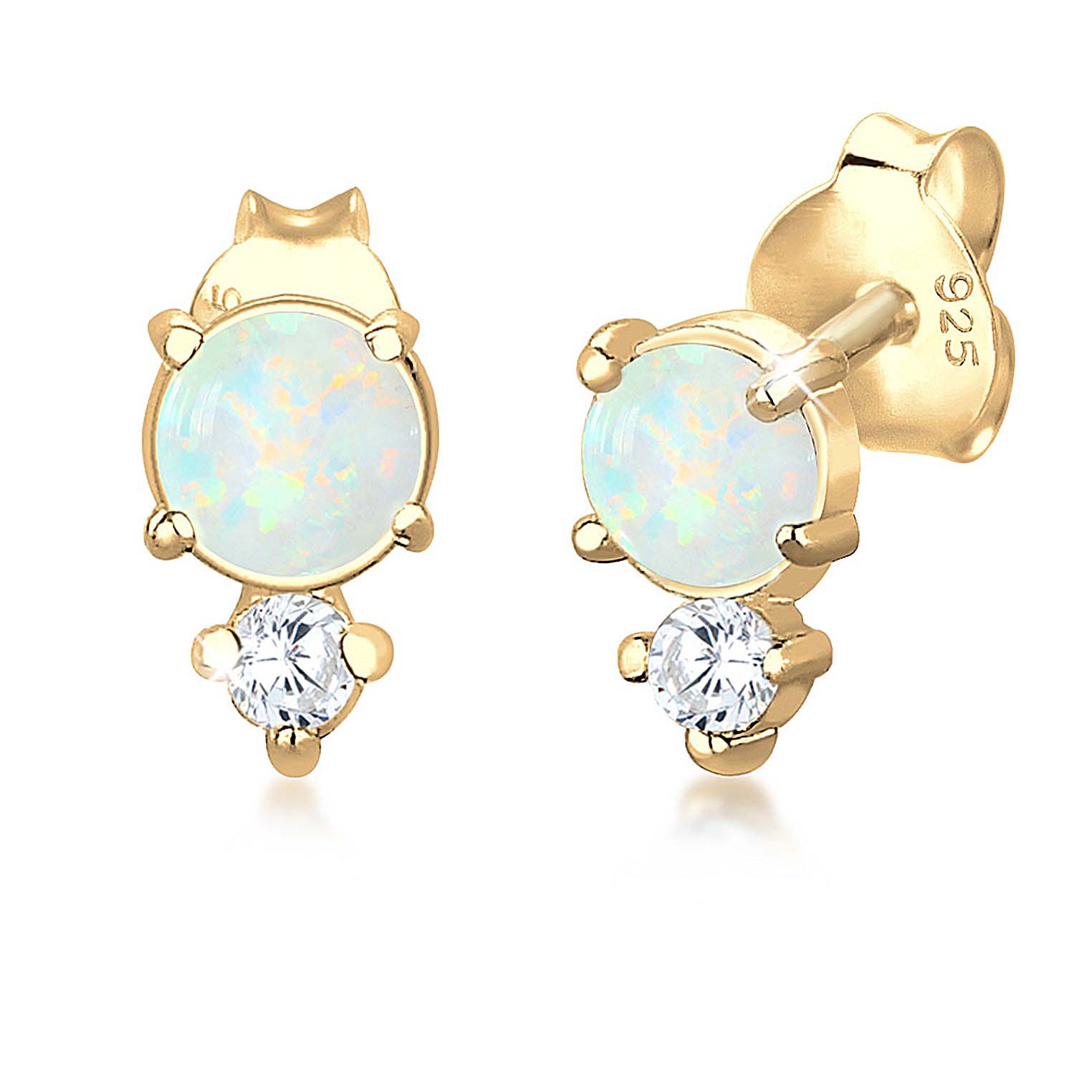 Gold - Elli | Ohrstecker Kreis | Opal ( Weiß ) | 925 Sterling Silber vergoldet