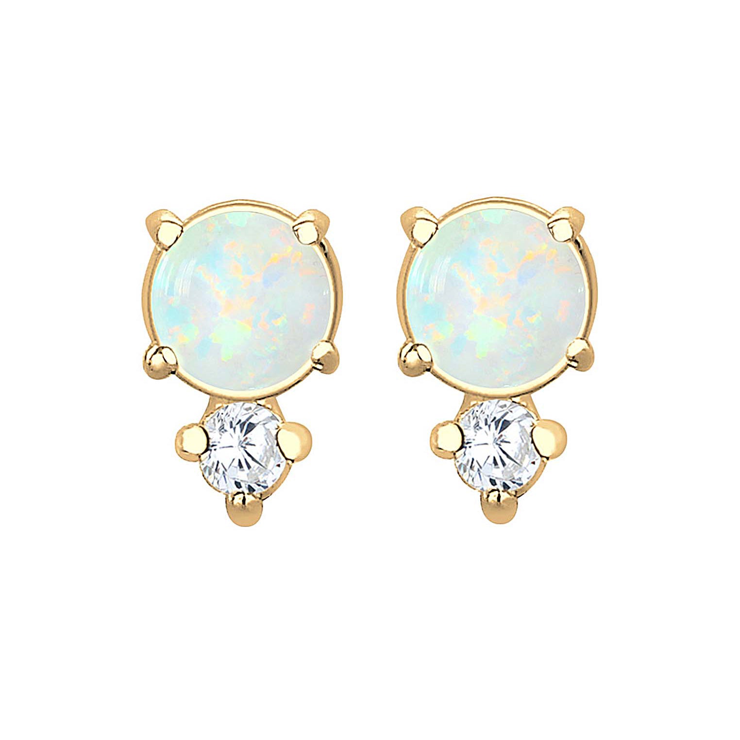 Gold - Elli | Ohrstecker Kreis | Opal ( Weiß ) | 925 Sterling Silber vergoldet