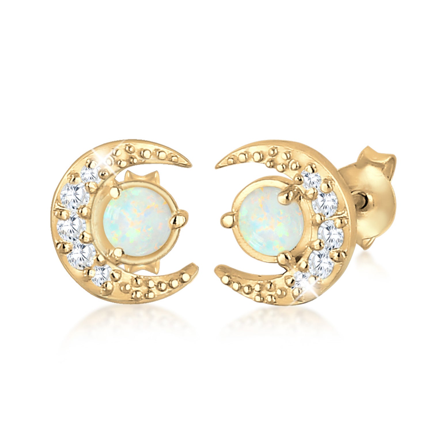 Gold - Elli | Ohrstecker Halbmond | Opal ( Weiß ) | 925 Sterling Silber vergoldet