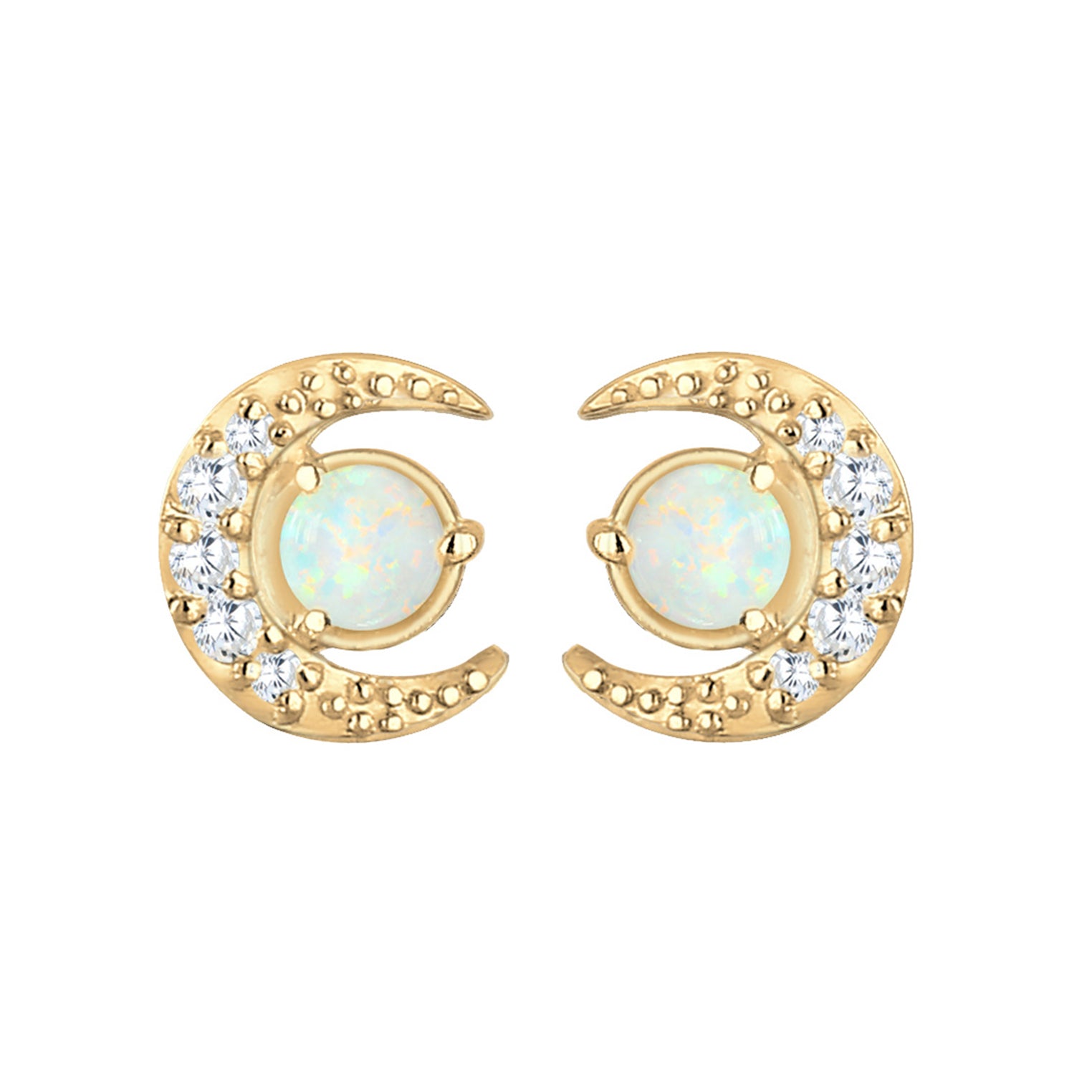 Gold - Elli | Ohrstecker Halbmond | Opal ( Weiß ) | 925 Sterling Silber vergoldet