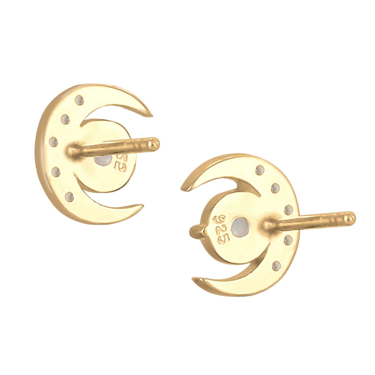 Gold - Elli | Ohrstecker Halbmond | Opal ( Weiß ) | 925 Sterling Silber vergoldet