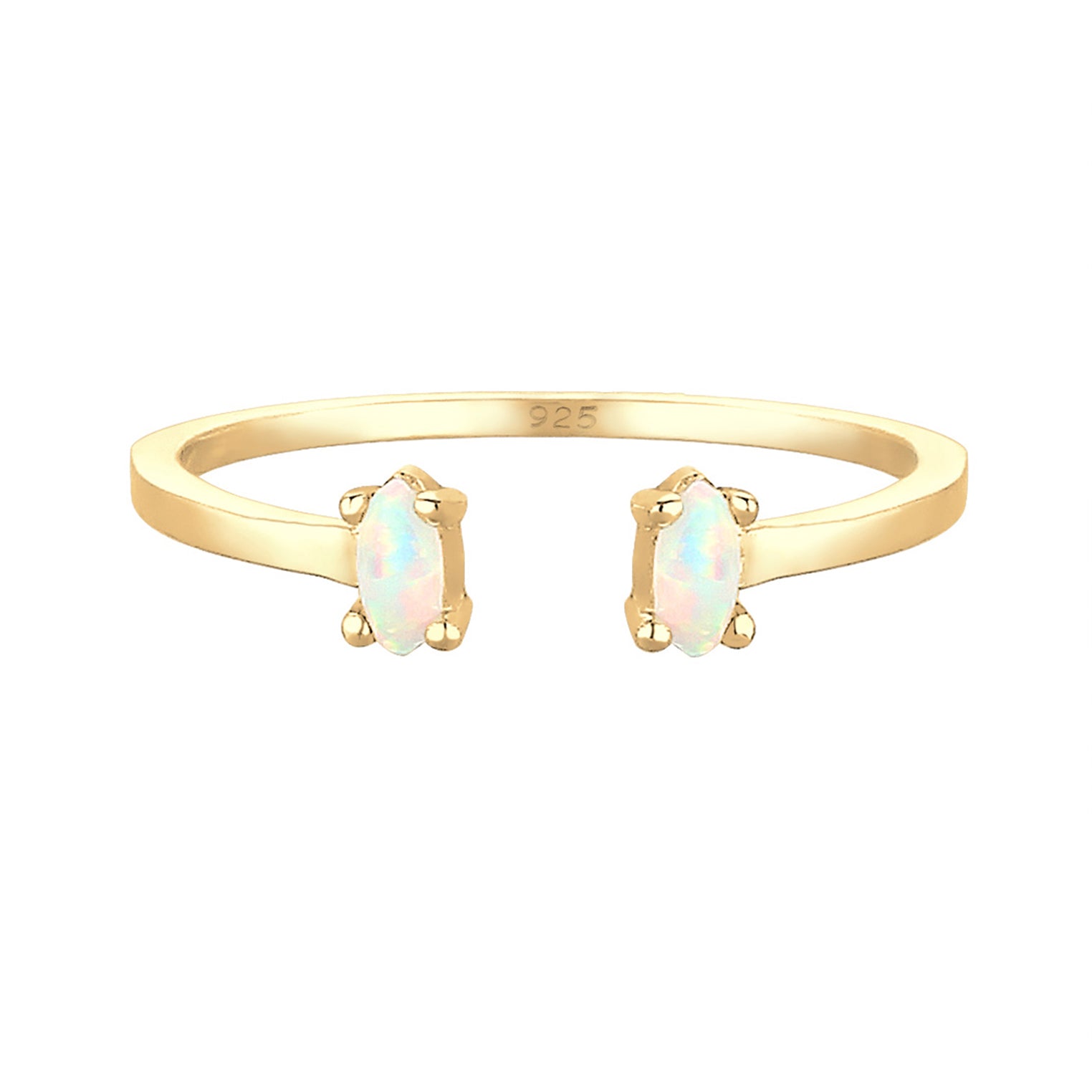 Gold - Elli | Ring | Opal ( Weiß ) | 925 Sterling Silber vergoldet