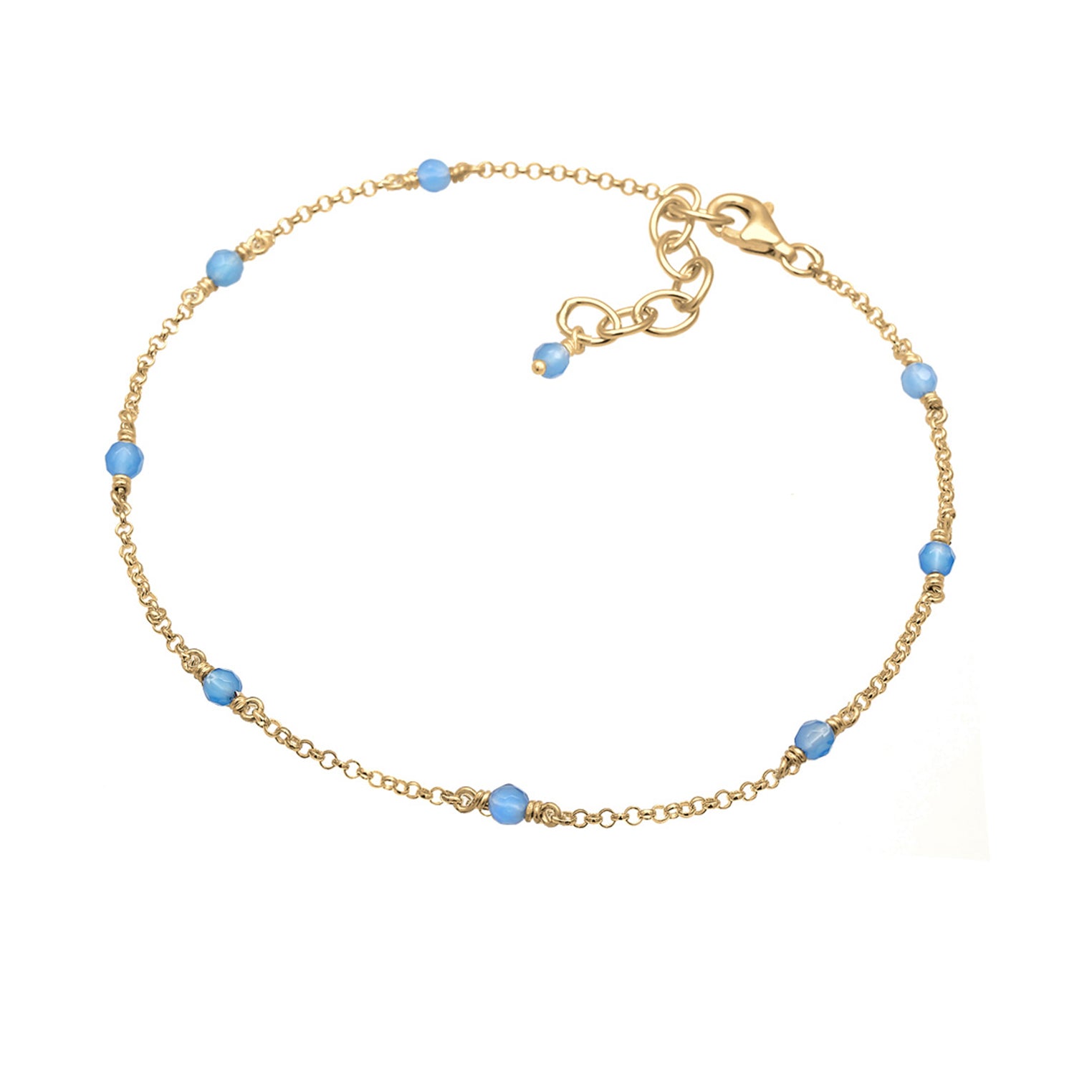 Gold - Elli | Fußkettchen Kugel | Achat ( Blau ) | 925 Sterling Silber vergoldet