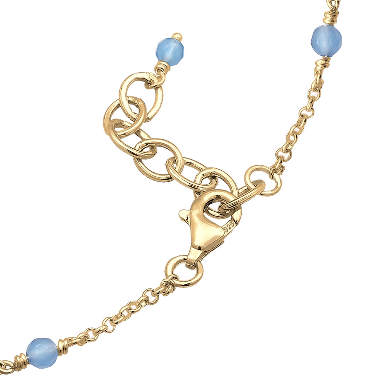 Gold - Elli | Fußkettchen Kugel | Achat ( Blau ) | 925 Sterling Silber vergoldet