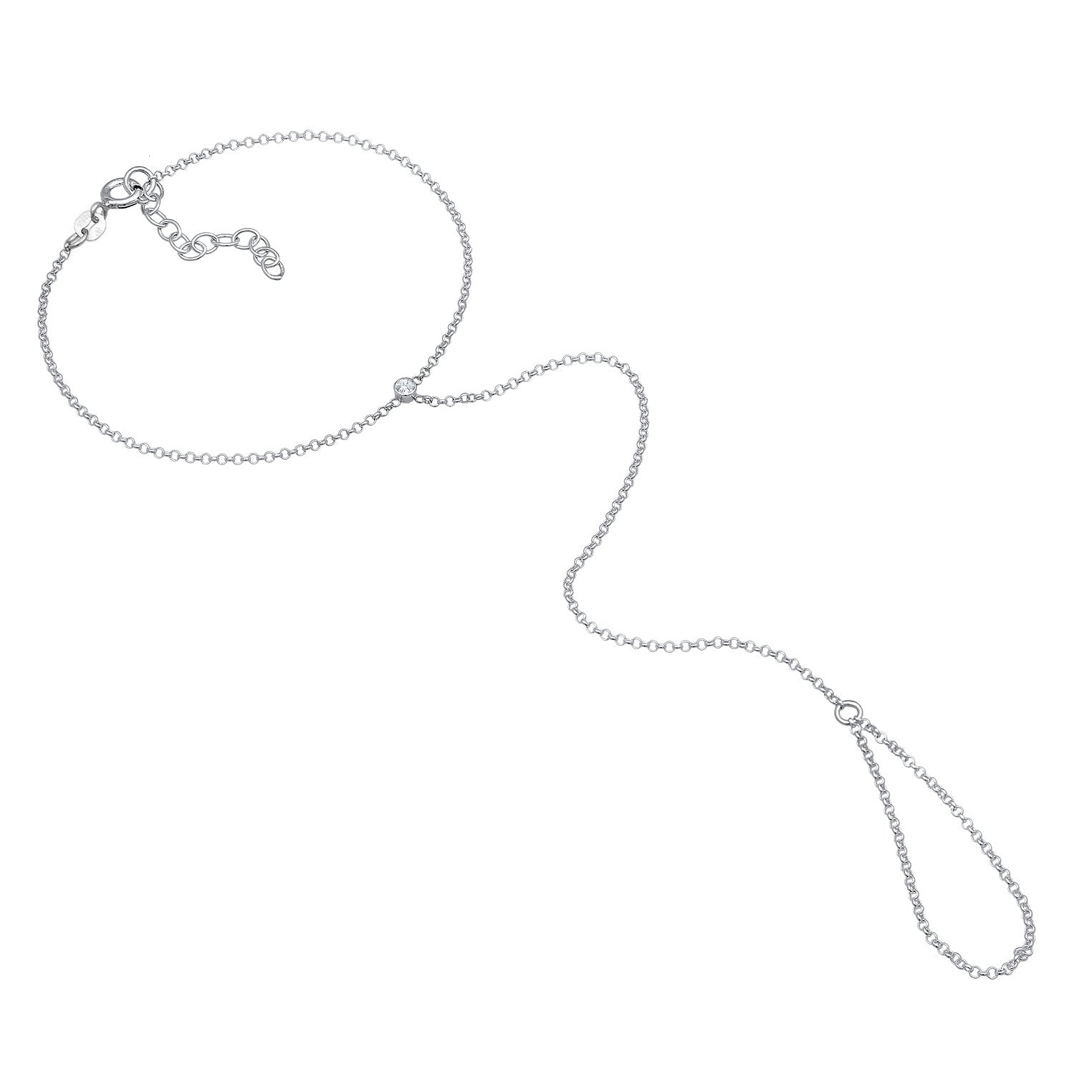 Silber - Elli | Armband Handchain | Kristall (Weiß) | 925er Sterling Silber