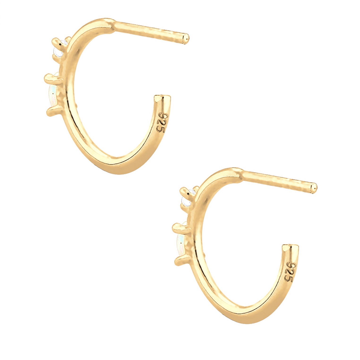 Gold - Elli | Creole | Opal ( Weiß ) | 925 Sterling Silber vergoldet