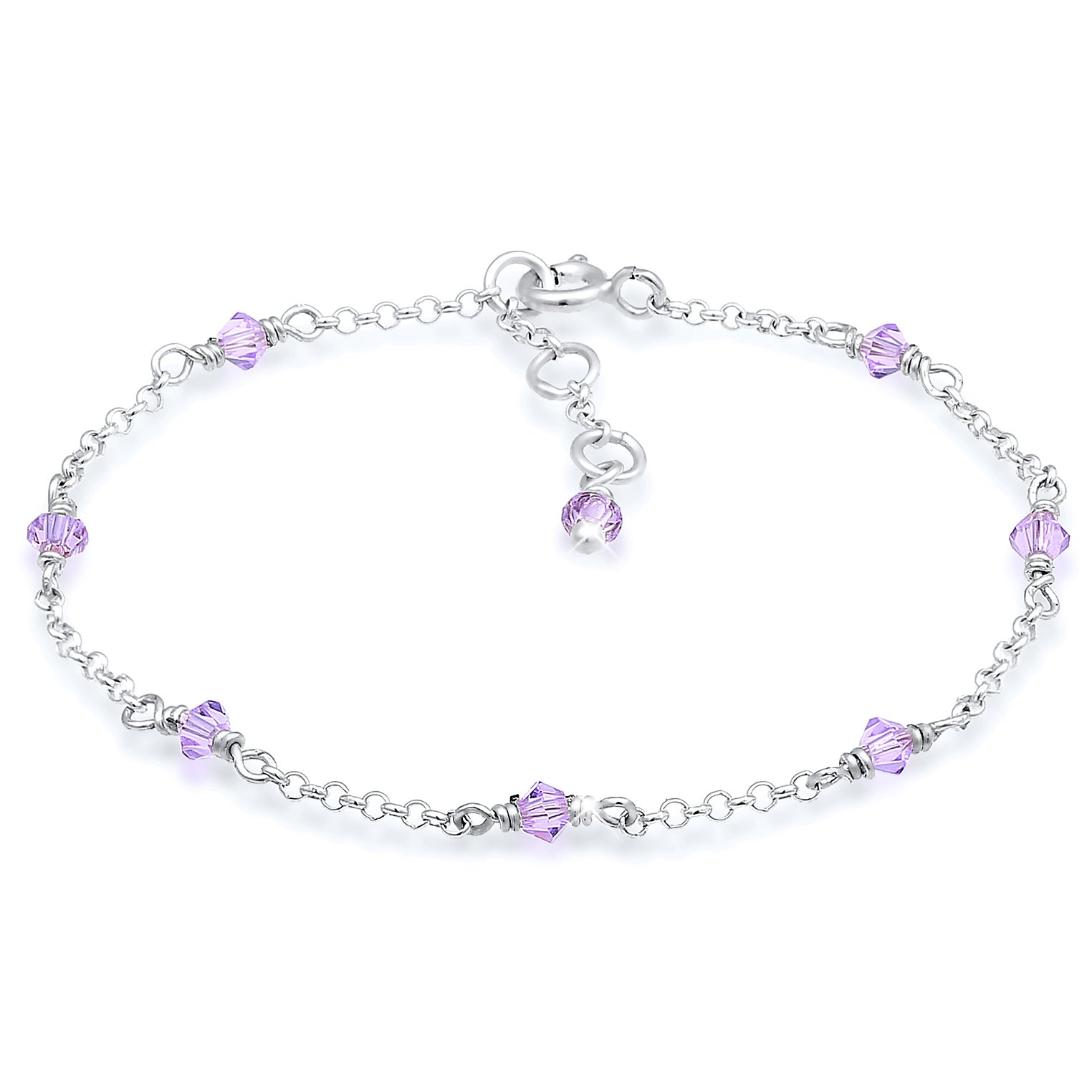 Silber - Elli | Armband Kugel | Kristall ( Violett hell ) | 925er Sterling Silber