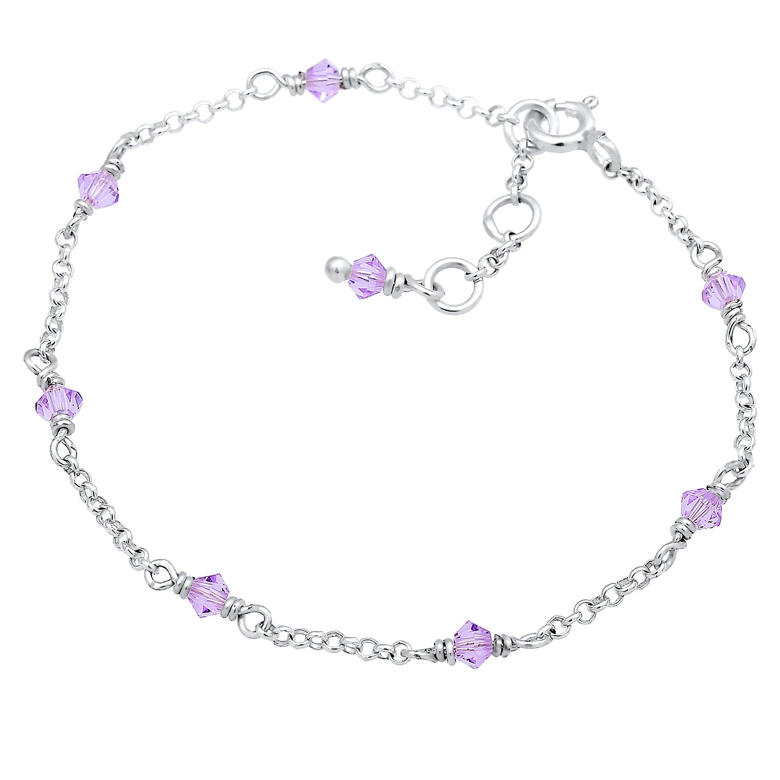 Silber - Elli | Armband Kugel | Kristall ( Violett hell ) | 925er Sterling Silber
