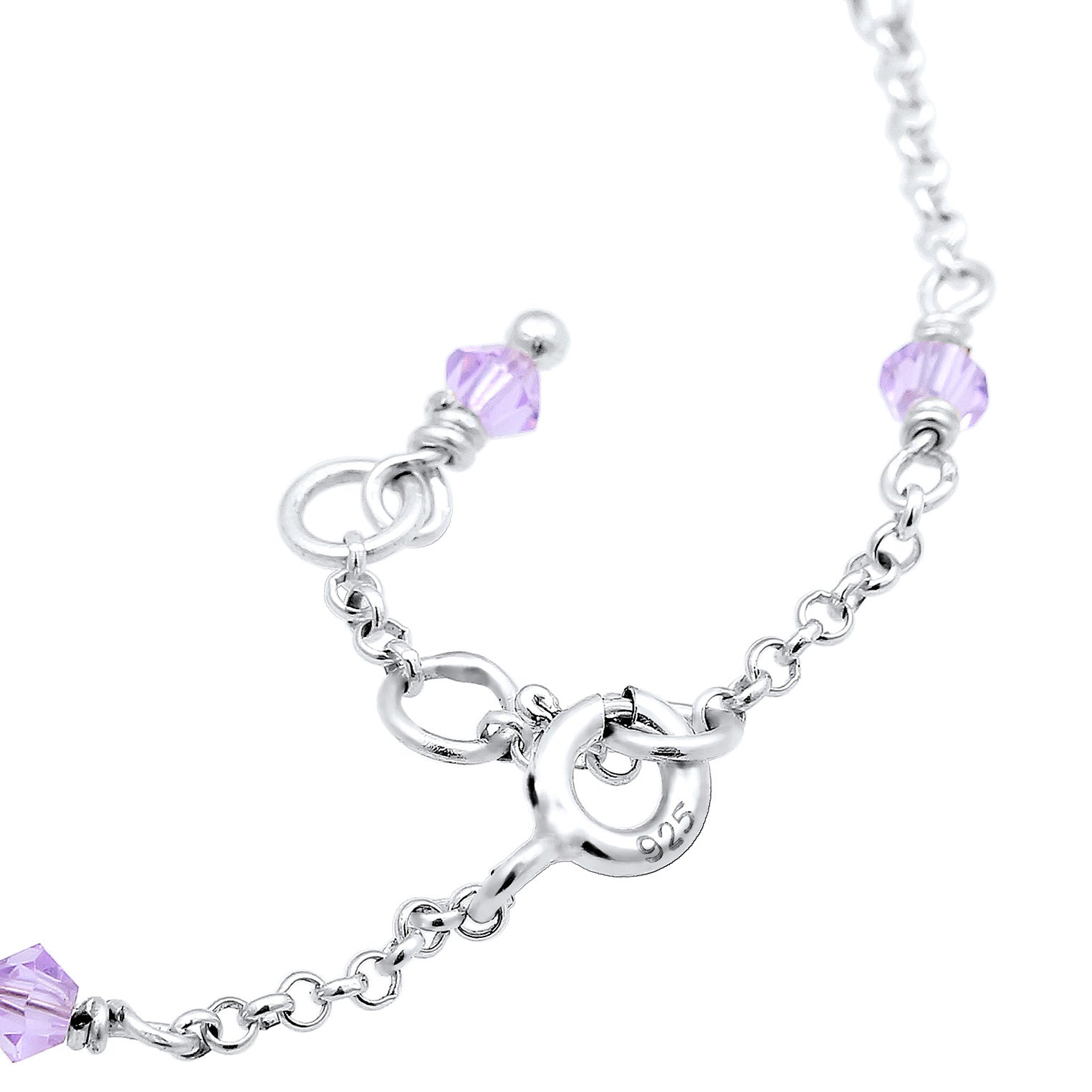 Silber - Elli | Armband Kugel | Kristall ( Violett hell ) | 925er Sterling Silber