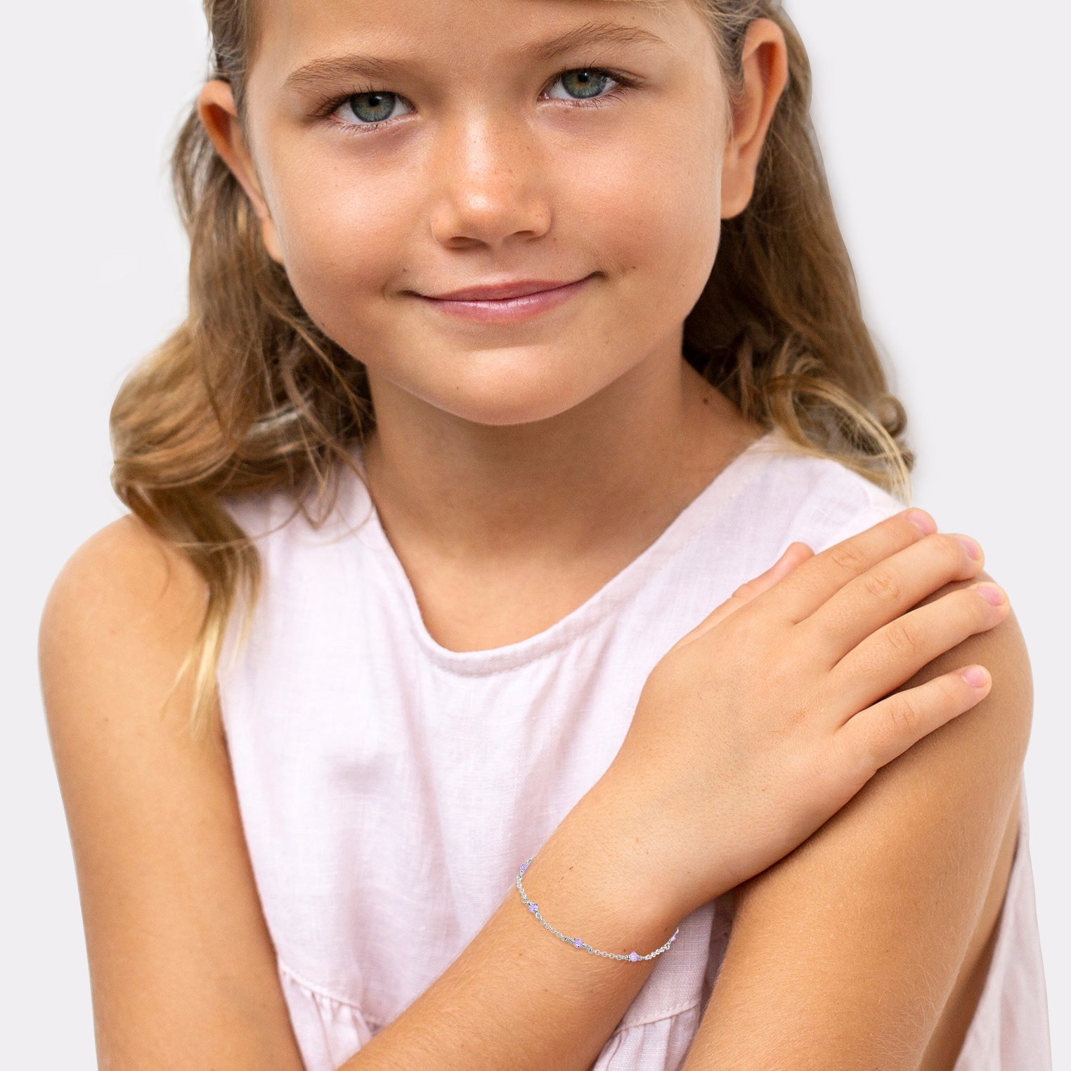 Silber - Elli | Armband Kugel | Kristall ( Violett hell ) | 925er Sterling Silber