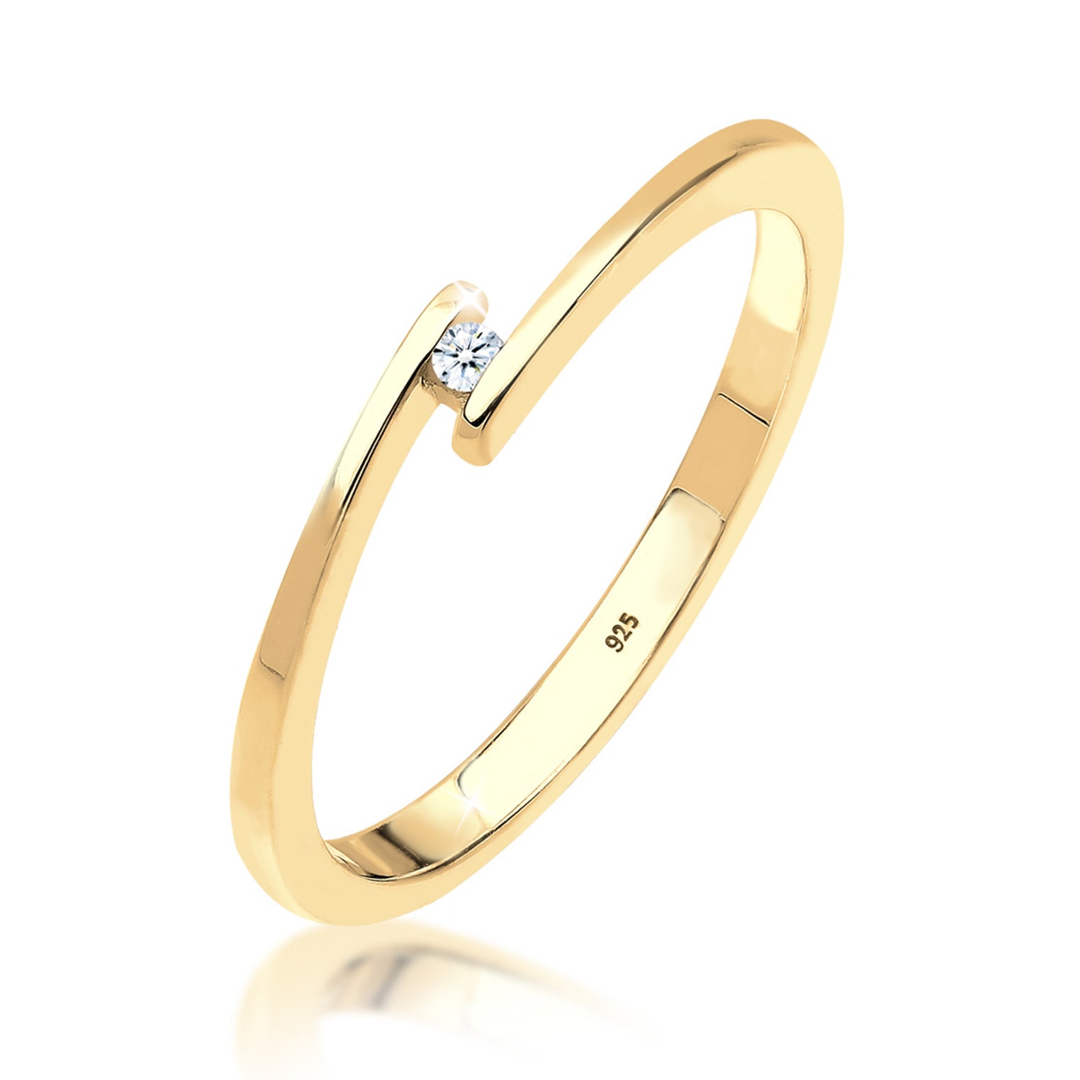 Gold - Elli DIAMONDS | Solitär-Ring | Diamant ( Weiß, 0,015 ct ) | 925 Sterling Silber vergoldet