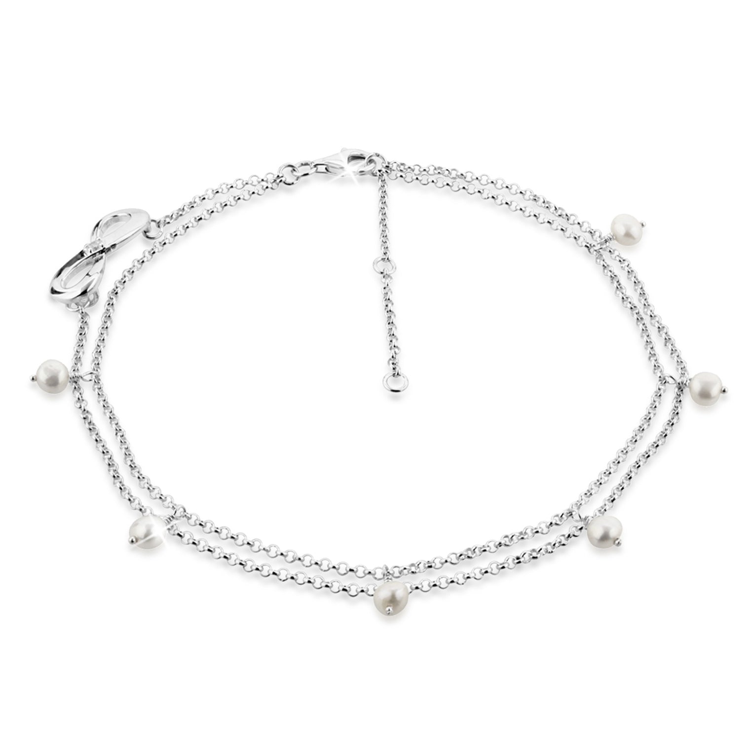 Silber - Nenalina | Fußkettchen Infinity | Süßwasserperle, Zirkonia ( Weiß ) | 925er Sterling Silber