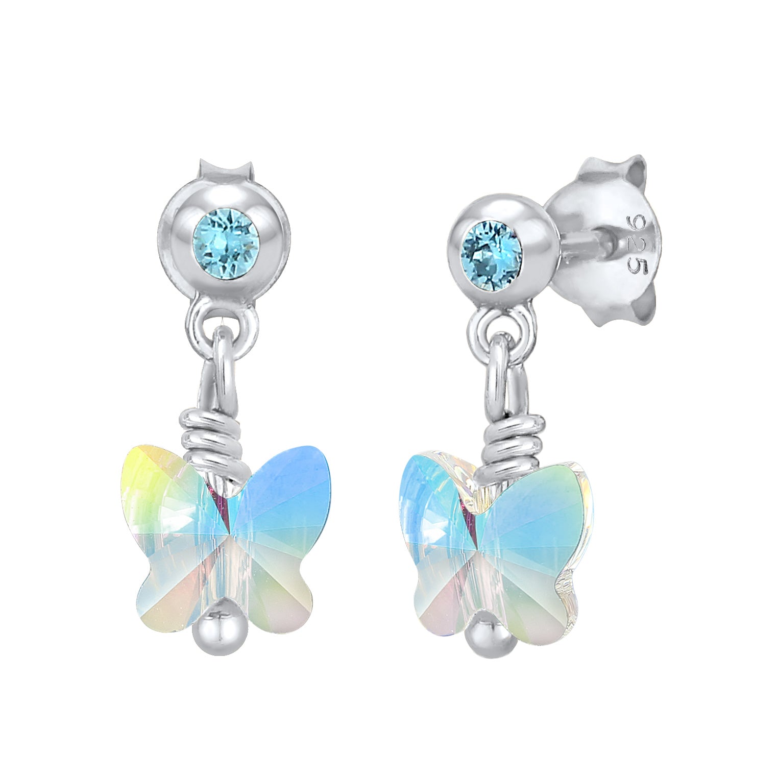 Hellblau - Elli | Ohrring Schmetterling | Kristall ( Weiß ) | 925er Sterling Silber