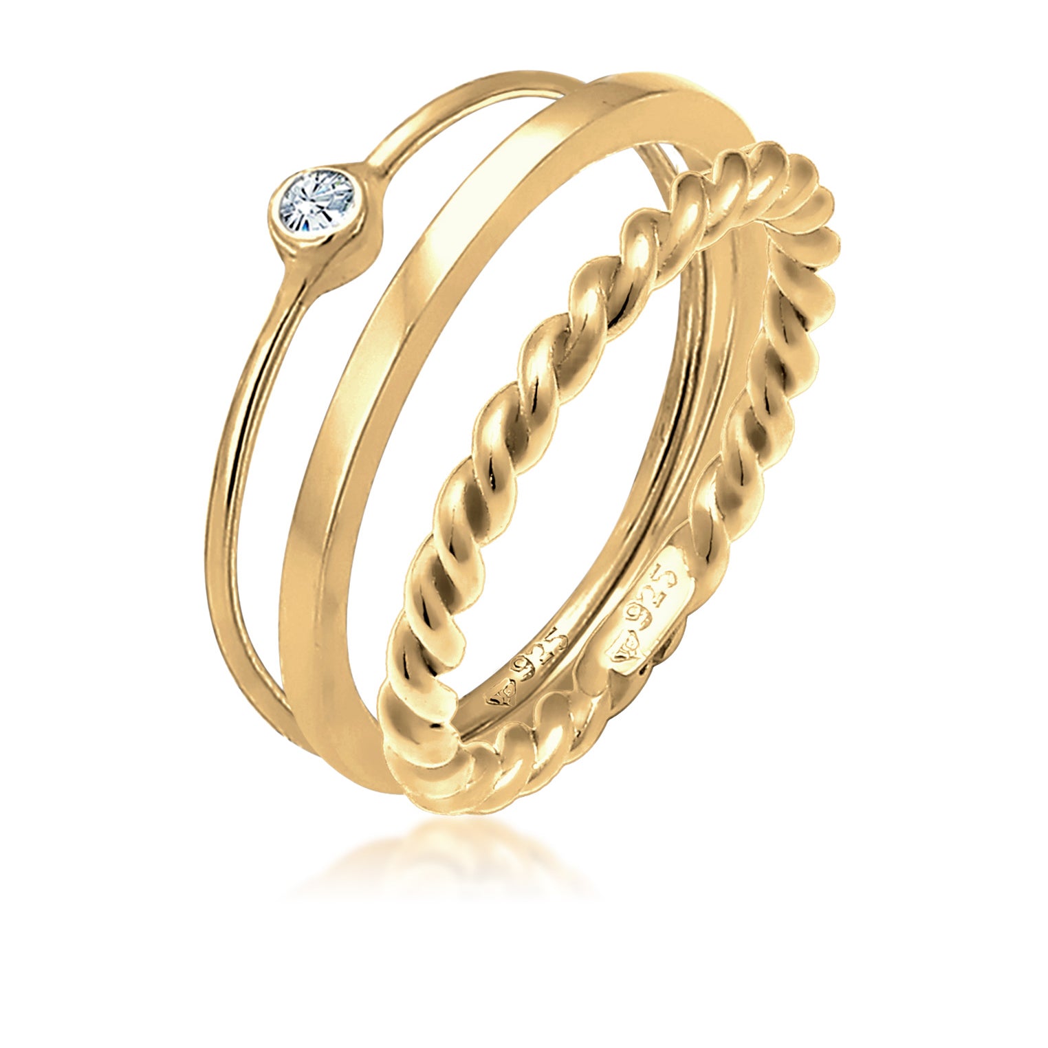 Gold - Elli | Solitär-Ring | Mit Kristallen von Swarovski® (Weiß) | 925 Sterling Silber vergoldet