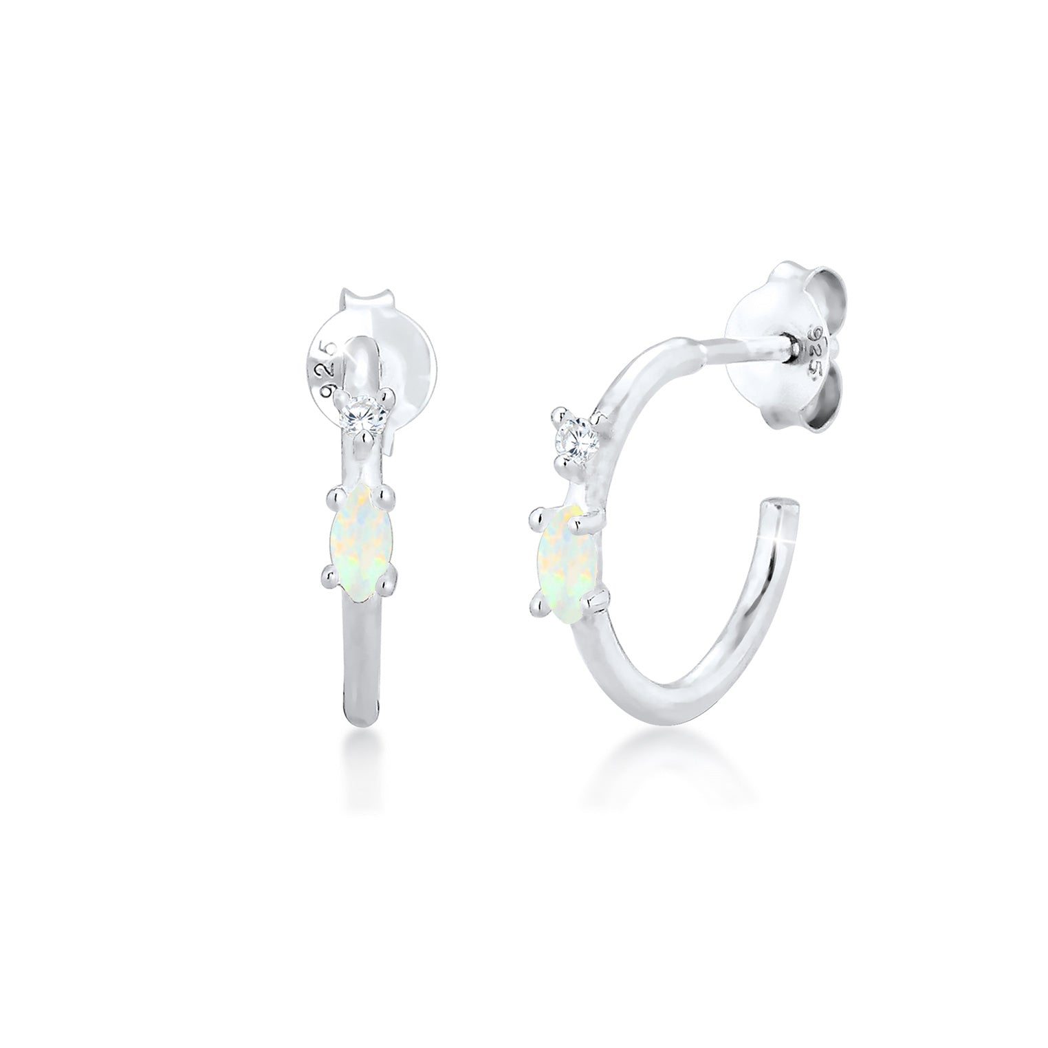 Silber - Elli | Creole | Opal ( Weiß ) | 925er Sterling Silber