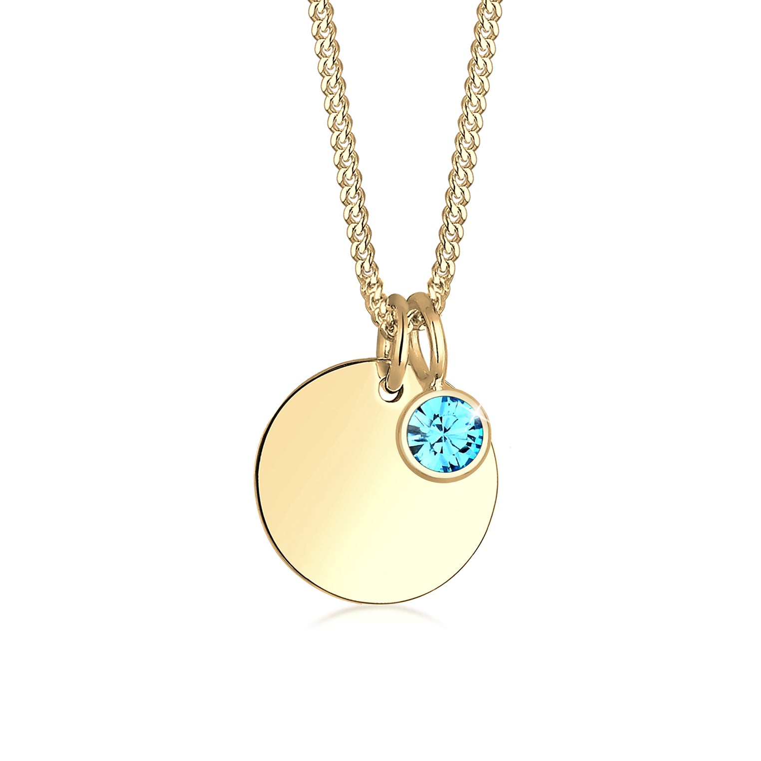 Türkis - Elli | Halskette Geburtsstein | Mit Kristallen von Swarovski® (Hellblau) | 925 Sterling Silber vergoldet